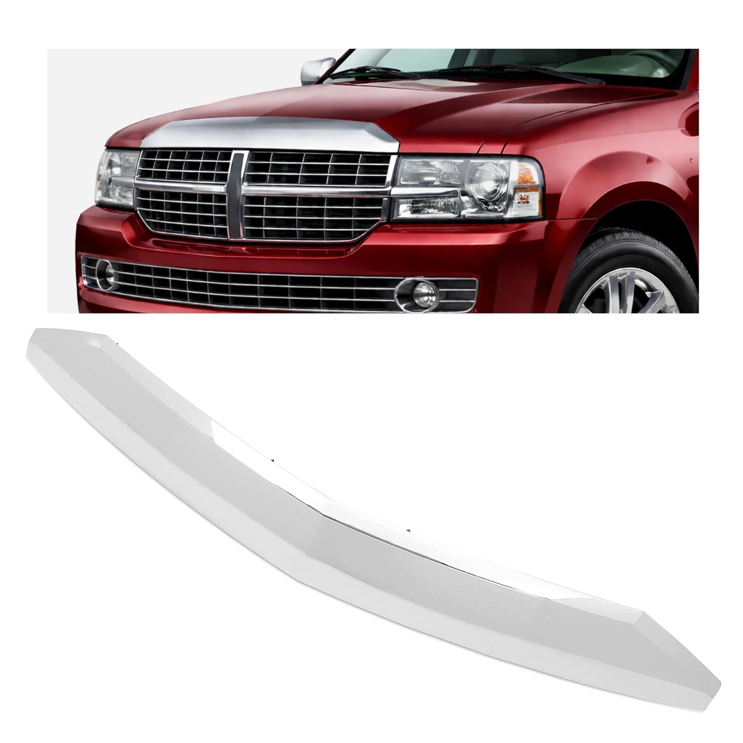 HECASA Chrome Front Hood Molding Trim Compatible with 2007-2014 Lincoln Navigator Replacement for 7L7Z16856AA 7L7Z-16856-AA Front Hood Bezel Grille Molding Trim