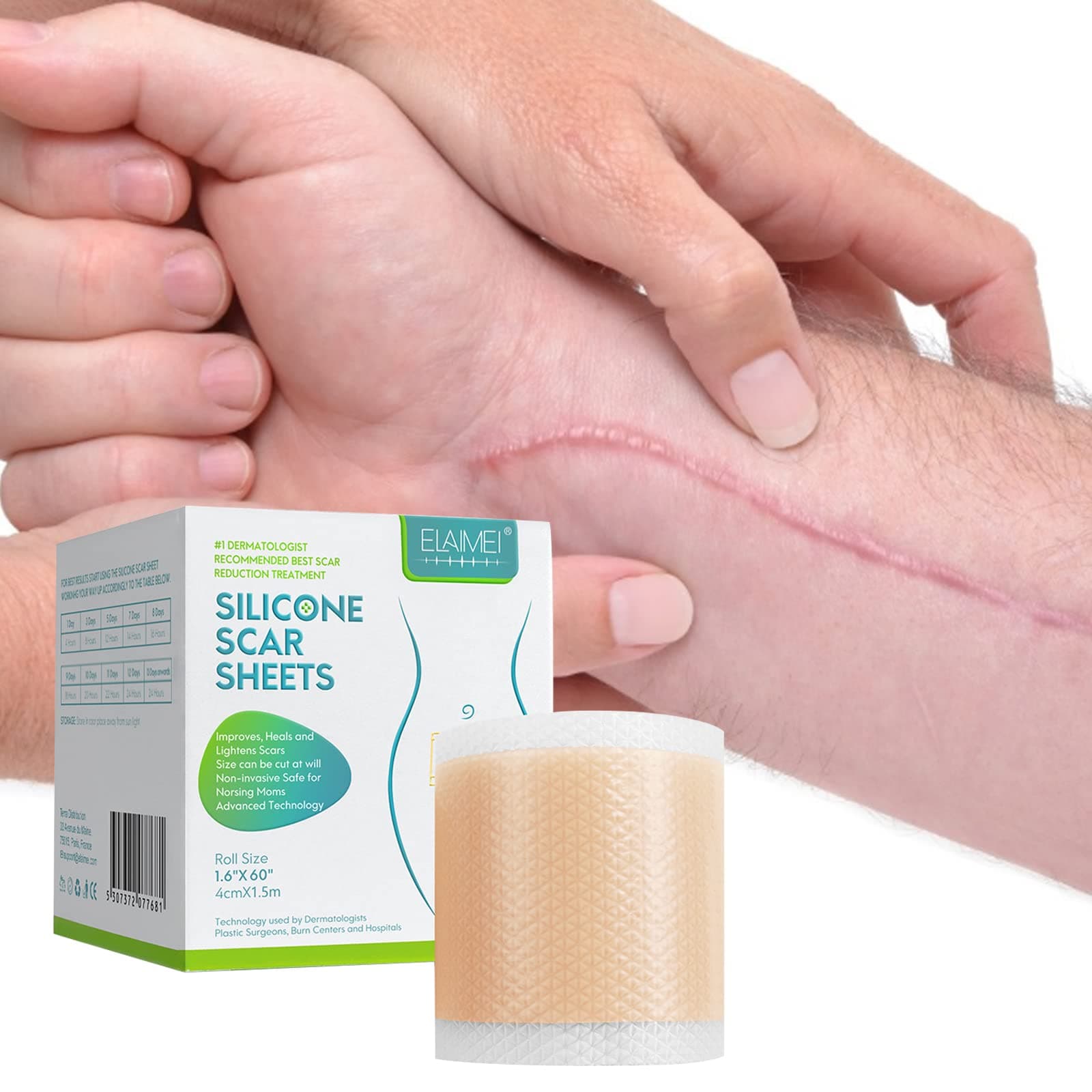 Silicone Scar Sheets (1.6” x 60”Roll-1.5M), Silicone Scar Tape Roll, Scar Silicone Strips, Reusable, Professional Scar Removal Sheets for C-Section