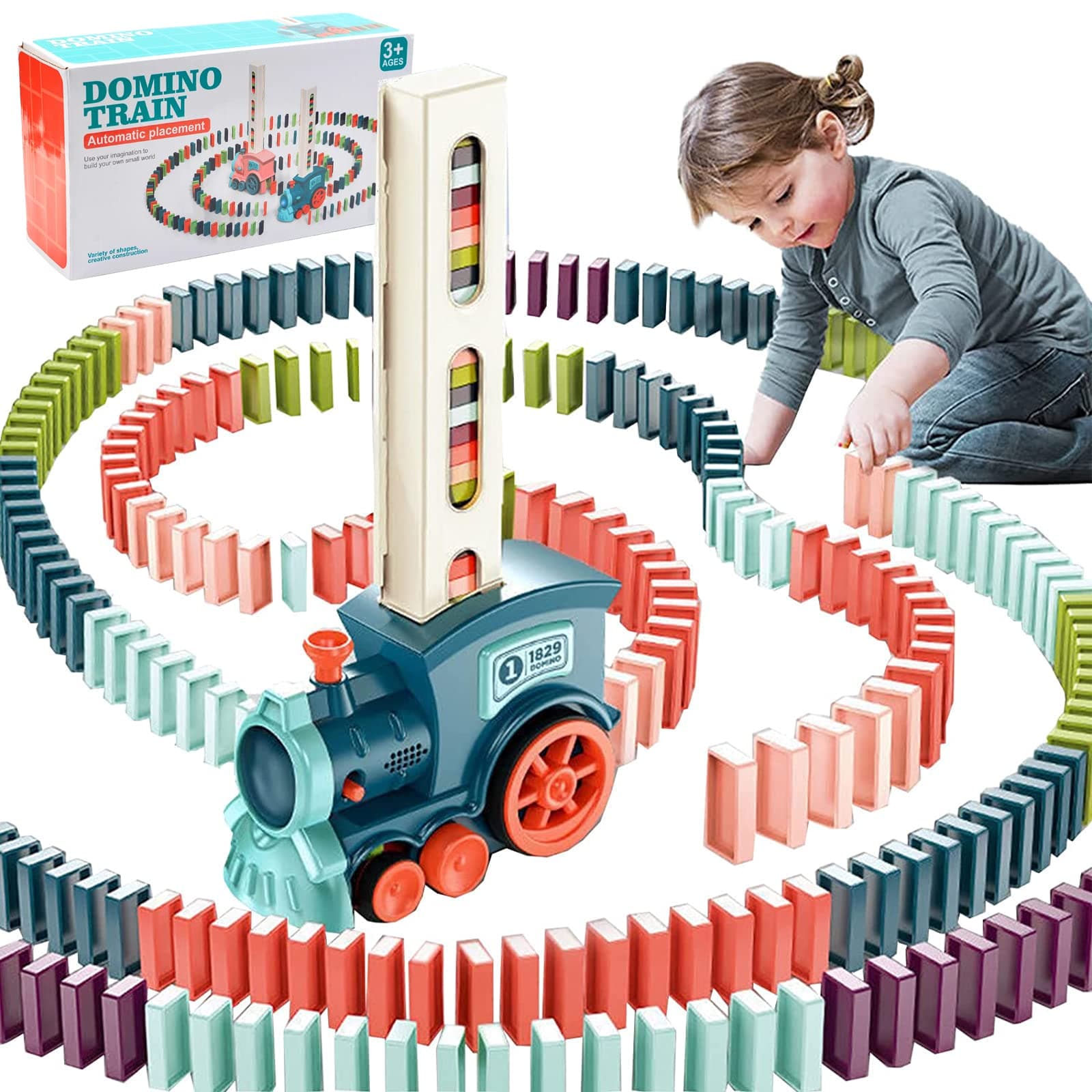 Domino Train Toys for 3 Year Old Boy Gifts, Automatic Domino Laying Electric Train with 100Pcs Domino Blocks, Kids Building and Stacking Train Dominoes Game Toys for 3 4 5 Year Old Boys Gifts