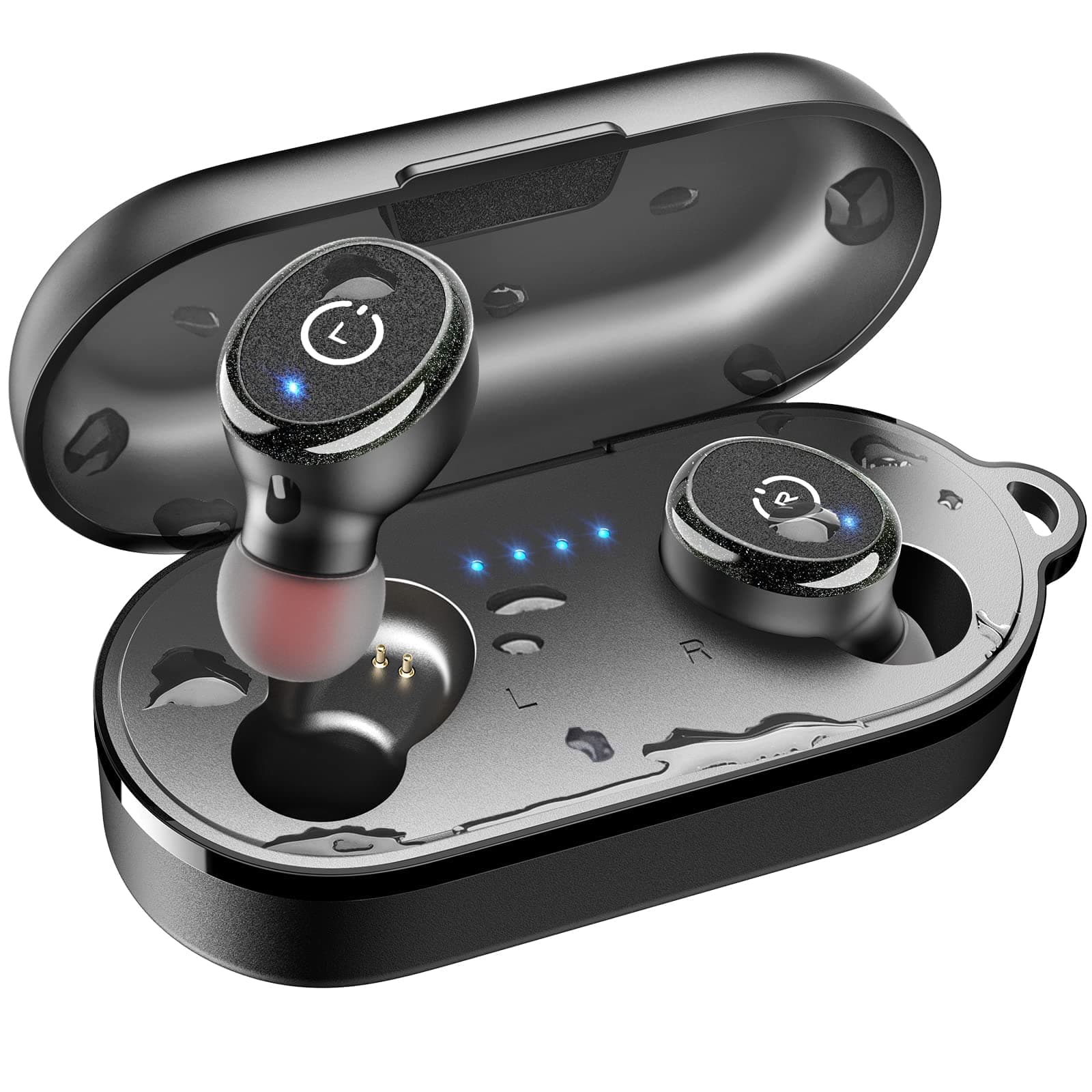 T10 Bluetooth 5.3 Wireless Earbuds with Wireless Charging Case IPX8 Waterproof Stereo Headphones in Ear Built in Mic Headset Premium Sound with Deep Bass for Sport Black
