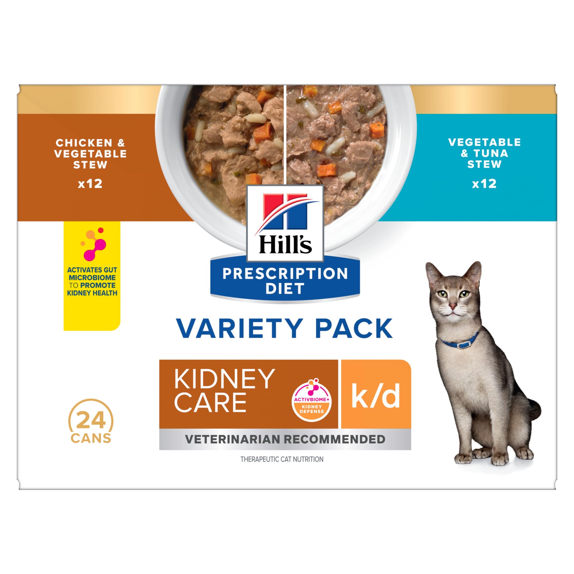 k/d Kidney Care Stew Variety Pack Canned Cat Food, 2.9 oz., Count of 24