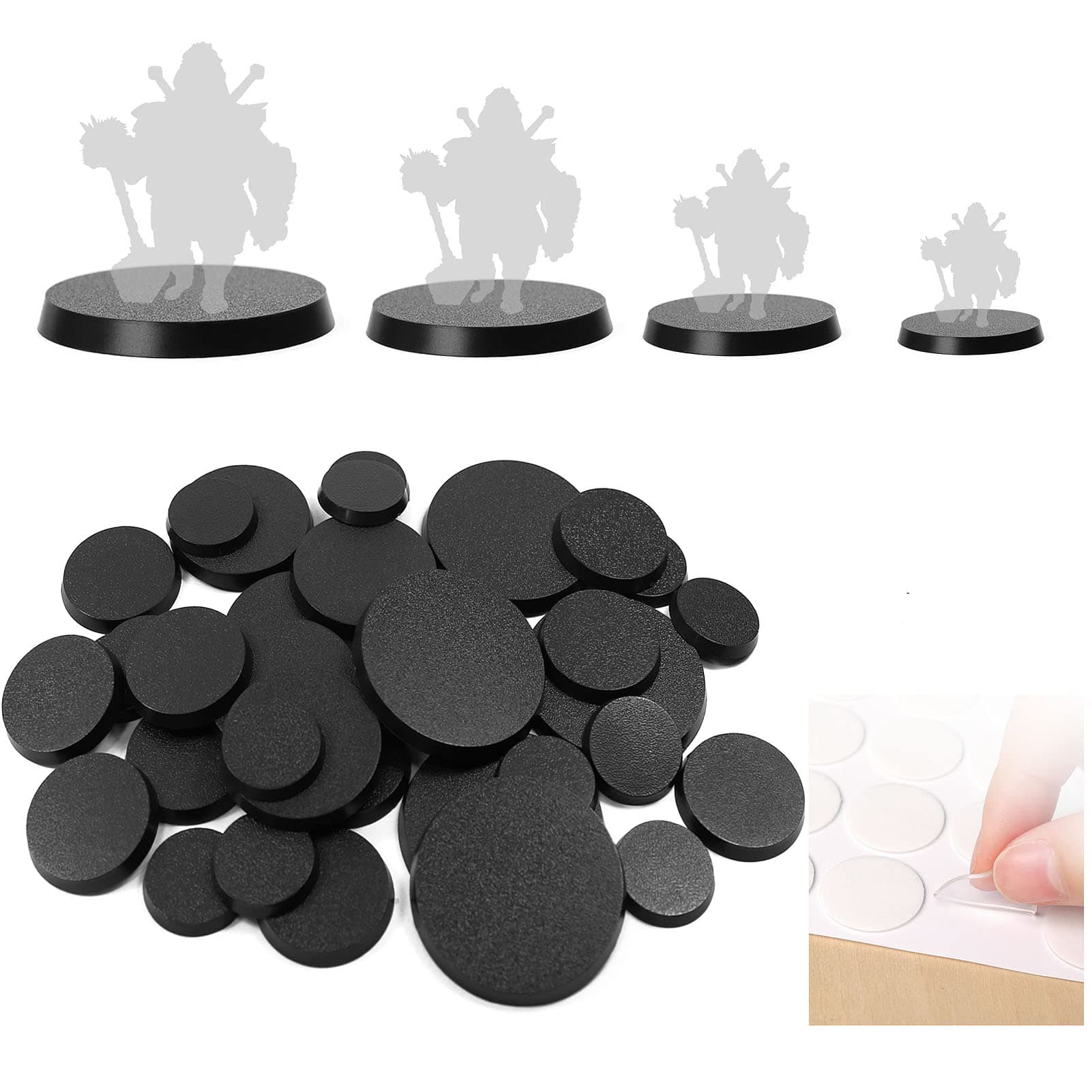 Evemodel 40Pcs Various Size 25mm 32mm 40mm 50mm Round Model Base Plastic Base for Sand Table War Games Table Game (Round)