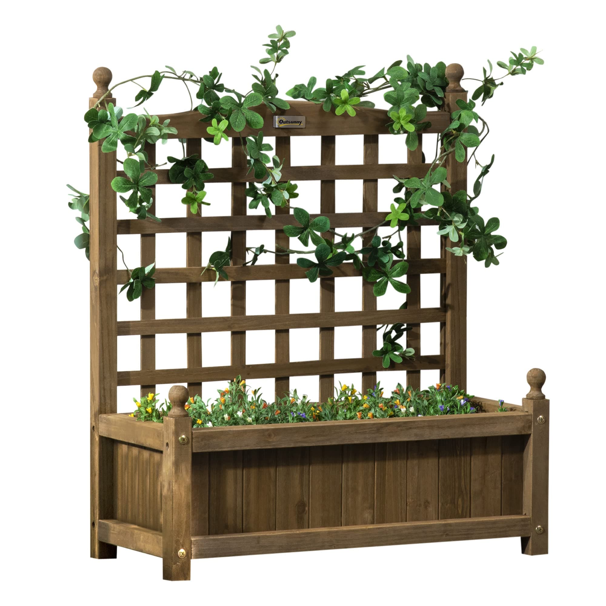 Garden Planters with Trellis for Climbing Vines, Wood Raised Beds for Garden, Free Standing Flower Pot, Indoor Outdoor Display Rack, Brown