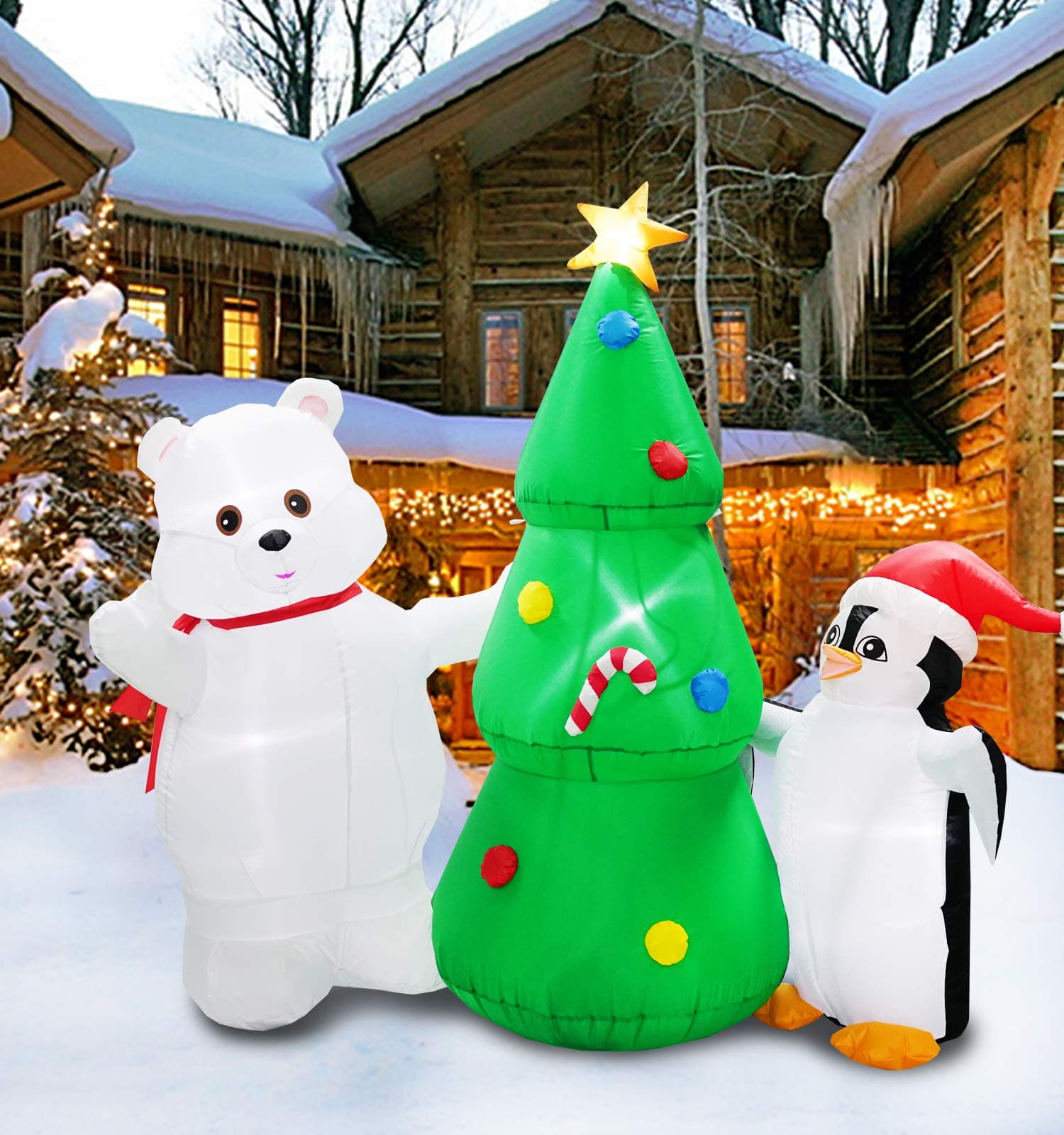 PARAYOYO 6x5 Ft LED Light Christmas Inflatable Tree Decoration Inflatable Xmas Tree with Polar Bear and Penguin Decorations for Home Yard Lawn Outdoor Indoor Night