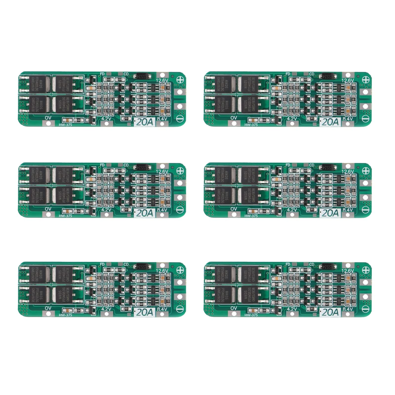 6pcs 3S 20A BMS 18650 Li-ion Lithium Battery Charger Module BMS Protection Board PCB 11.1V 12V 12.6V Module Over-Discharge/Over-Current