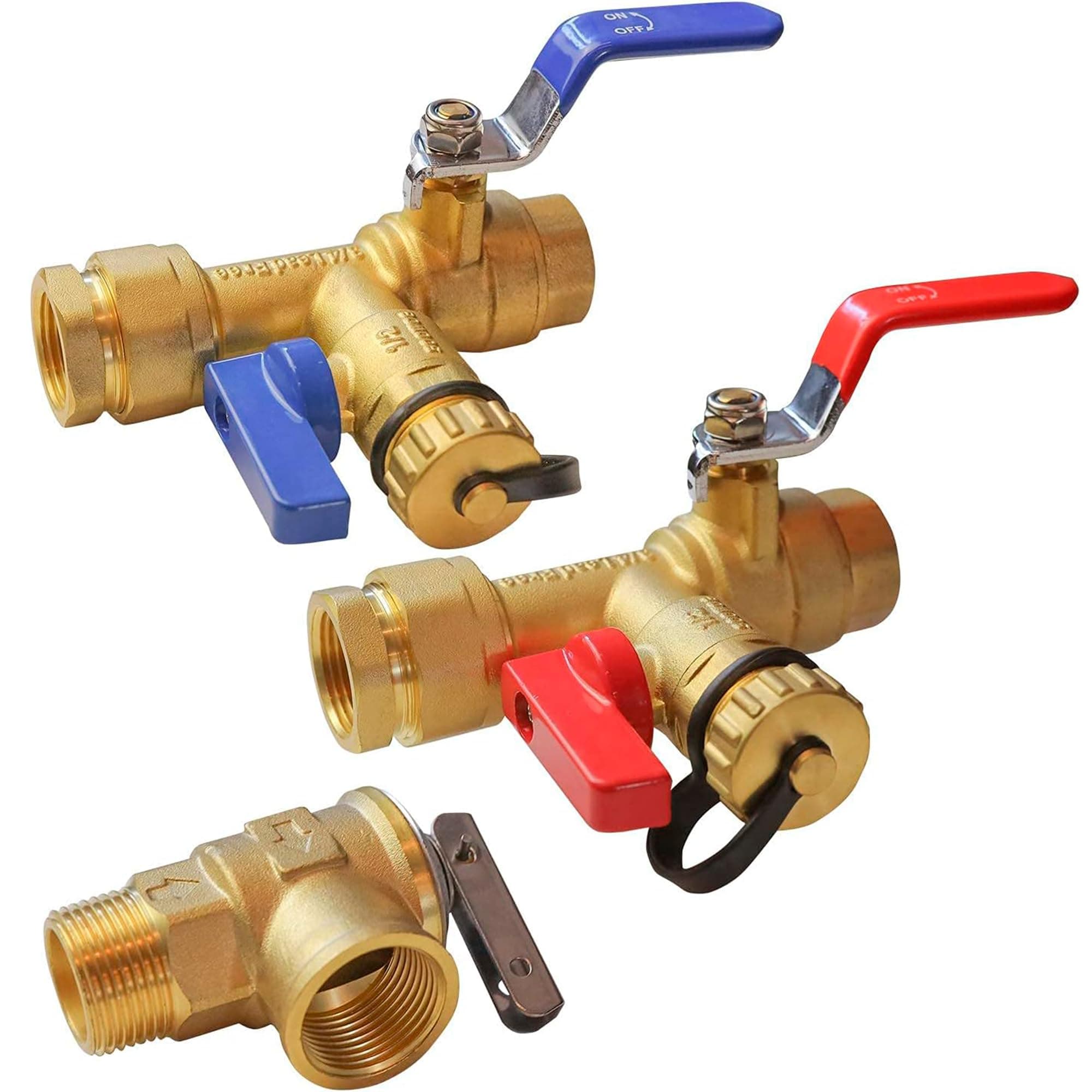 3/4 Inch IPS Isolator Tankless Water Heater Service Valve Kit, with Pressure Relief Valve, Clean Brass