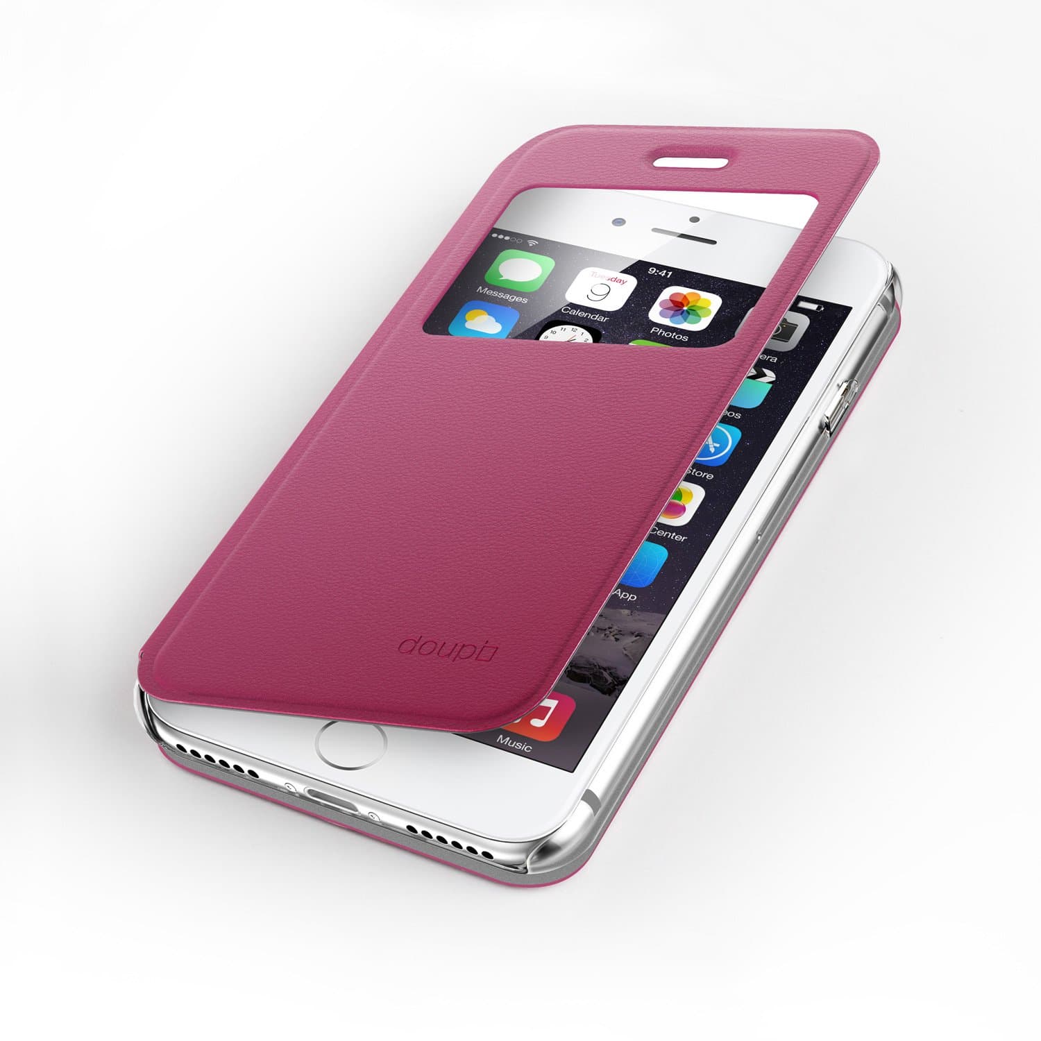 doupi Flip Cover for iPhone 8/7 Plus (5.5 inch), with Viewing Window Magnet Protective Flip Case BookStyle Screen Protector Stand, red pink