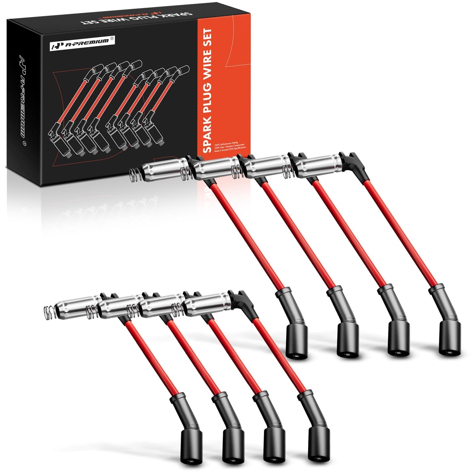 A-Premium High Heat Spark Plug Lead Ignition Wires Set of 8 Compatible with Chevrolet Chevy GMC Silverado Suburban Sierra Tahoe Yukon - V8 Engine