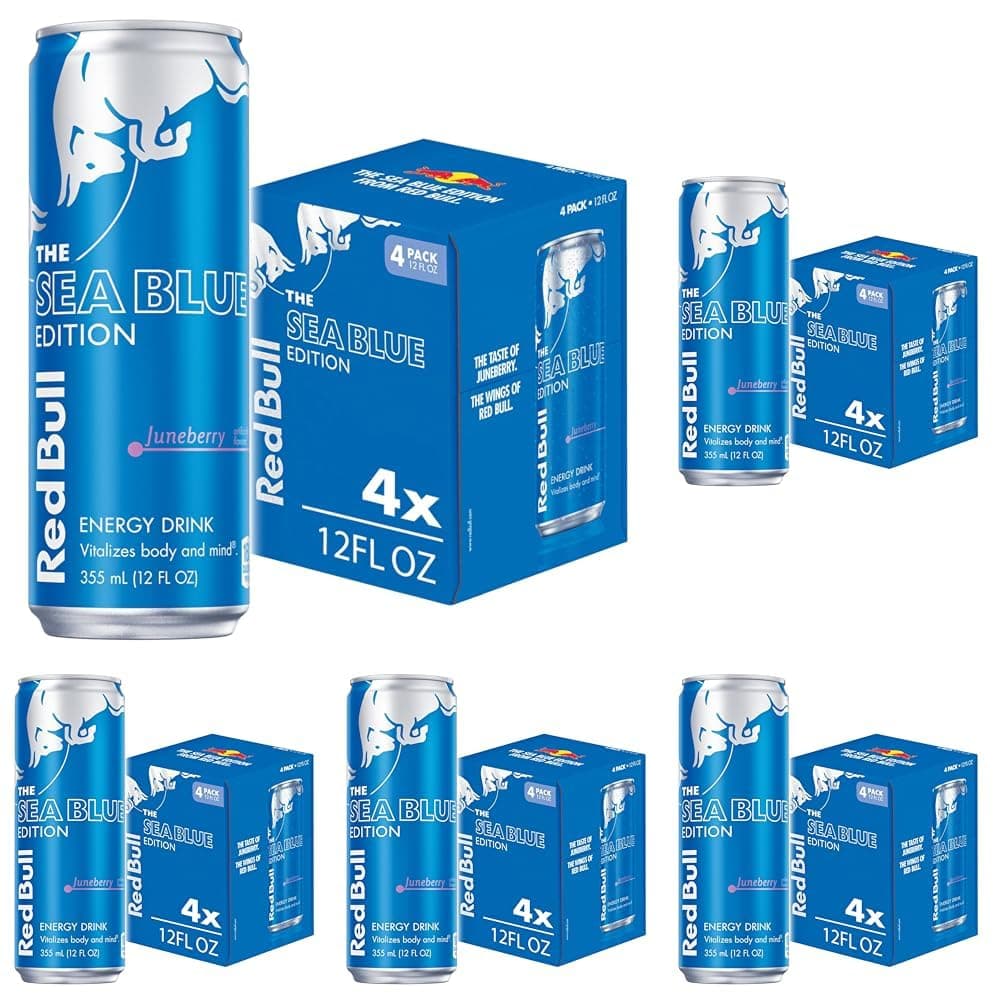 Sea Blue Edition Energy Drink | 12 Fl Oz | 4 Cans | Pack of 5