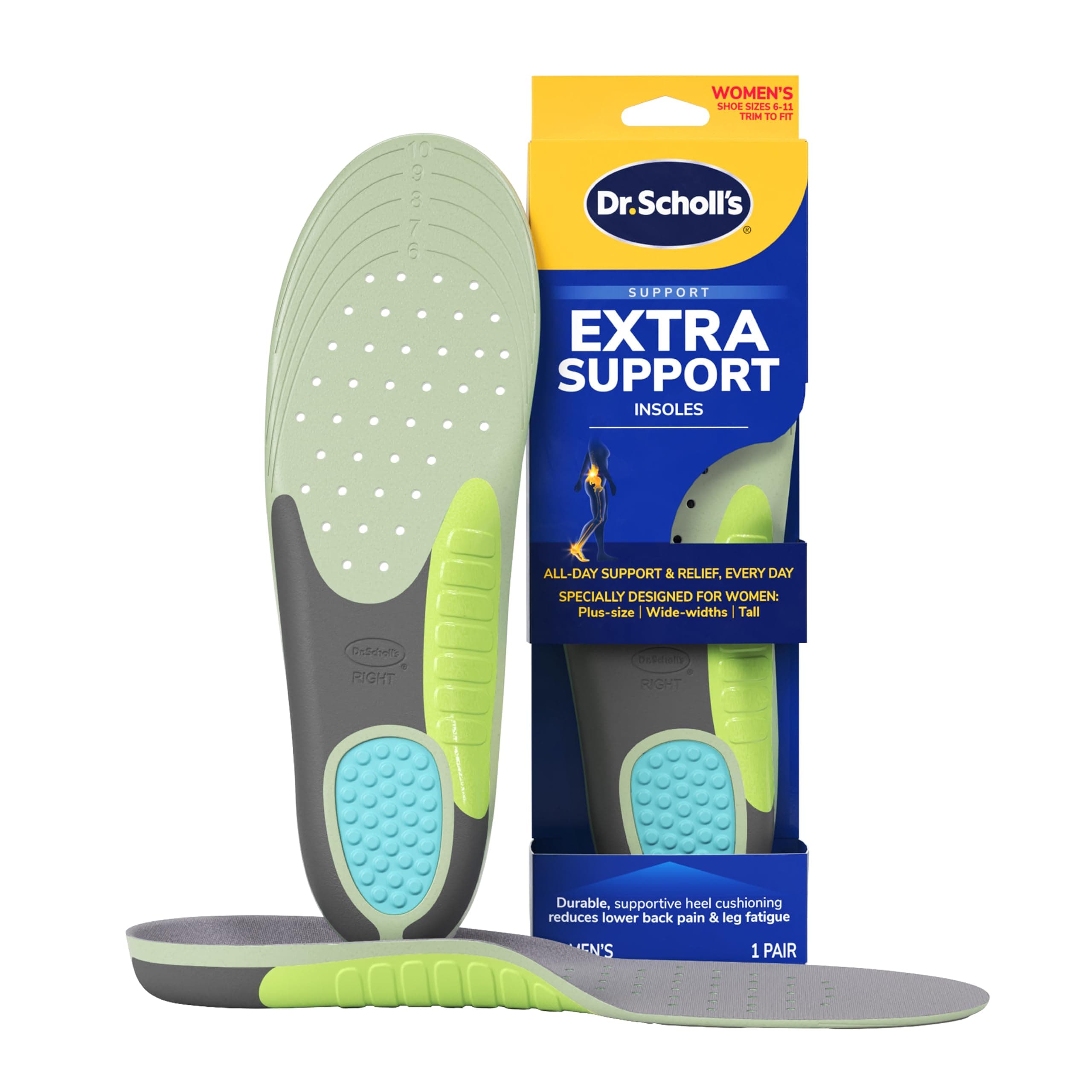Dr. Scholl's Extra Support Shoe Insoles for Women, Size 6-11, 1 Pair: Designed for Plus-Size and Tall Women, Arch Inserts - Helps Reduce Lower Back Pain and Foot & Leg Fatigue