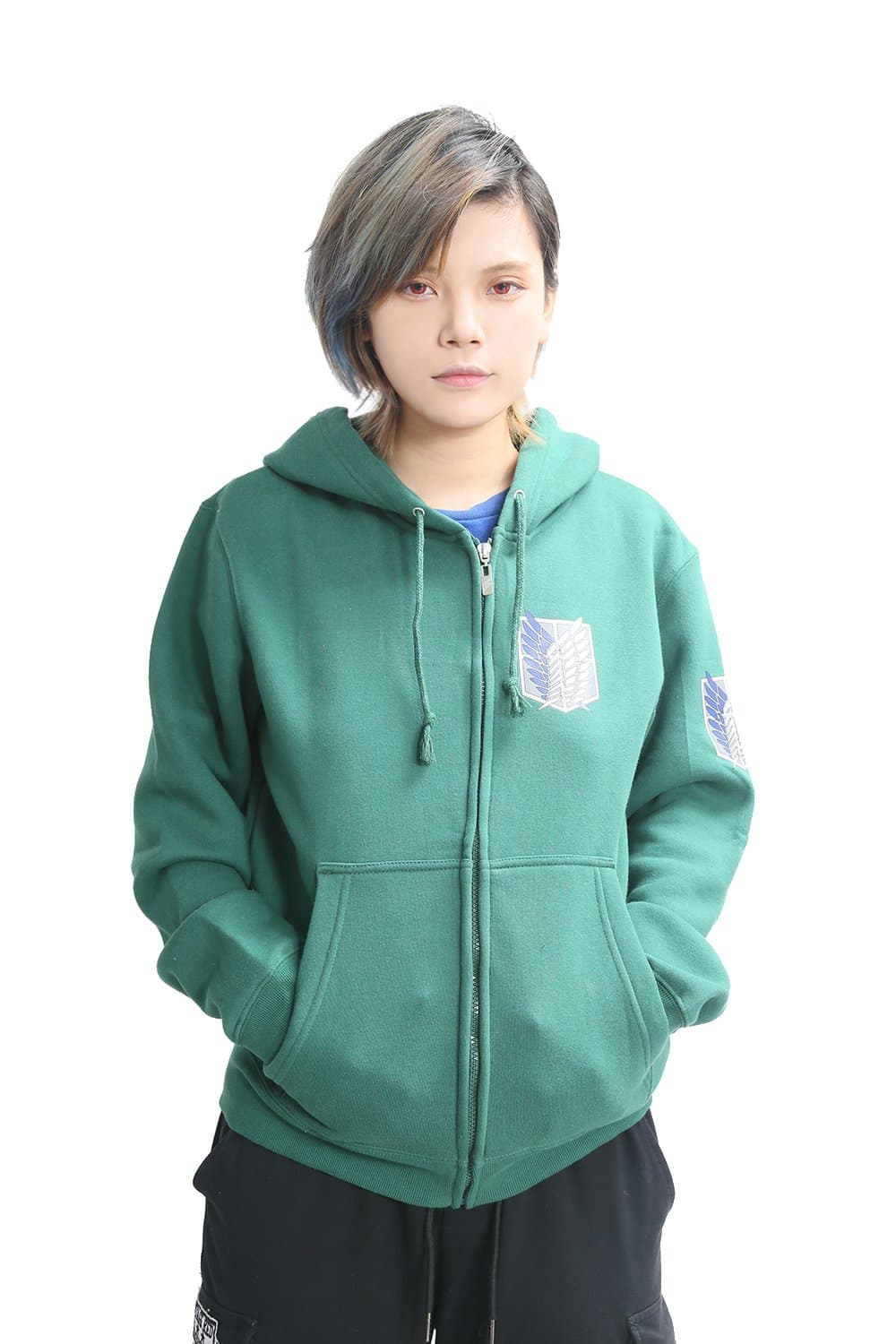 Shingeki No Kyojin Attack On Titan Survey Corps Wing Logo Cosplay Costume Zipper Hoodie with hat