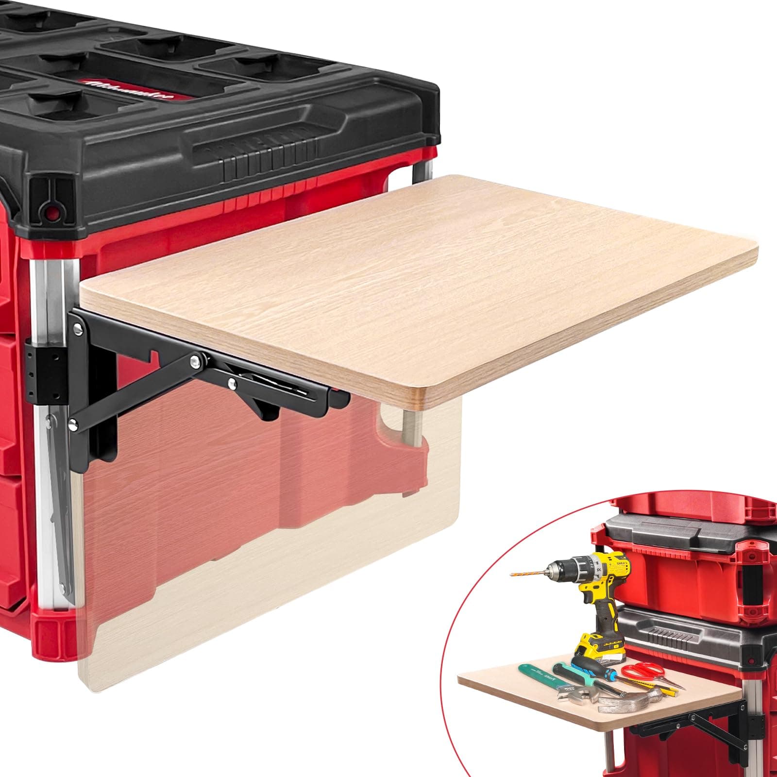 Sturdy Folding Work Table Compatible with Milwaukee Packout Tool Box, Side Shelf for Your Packout System