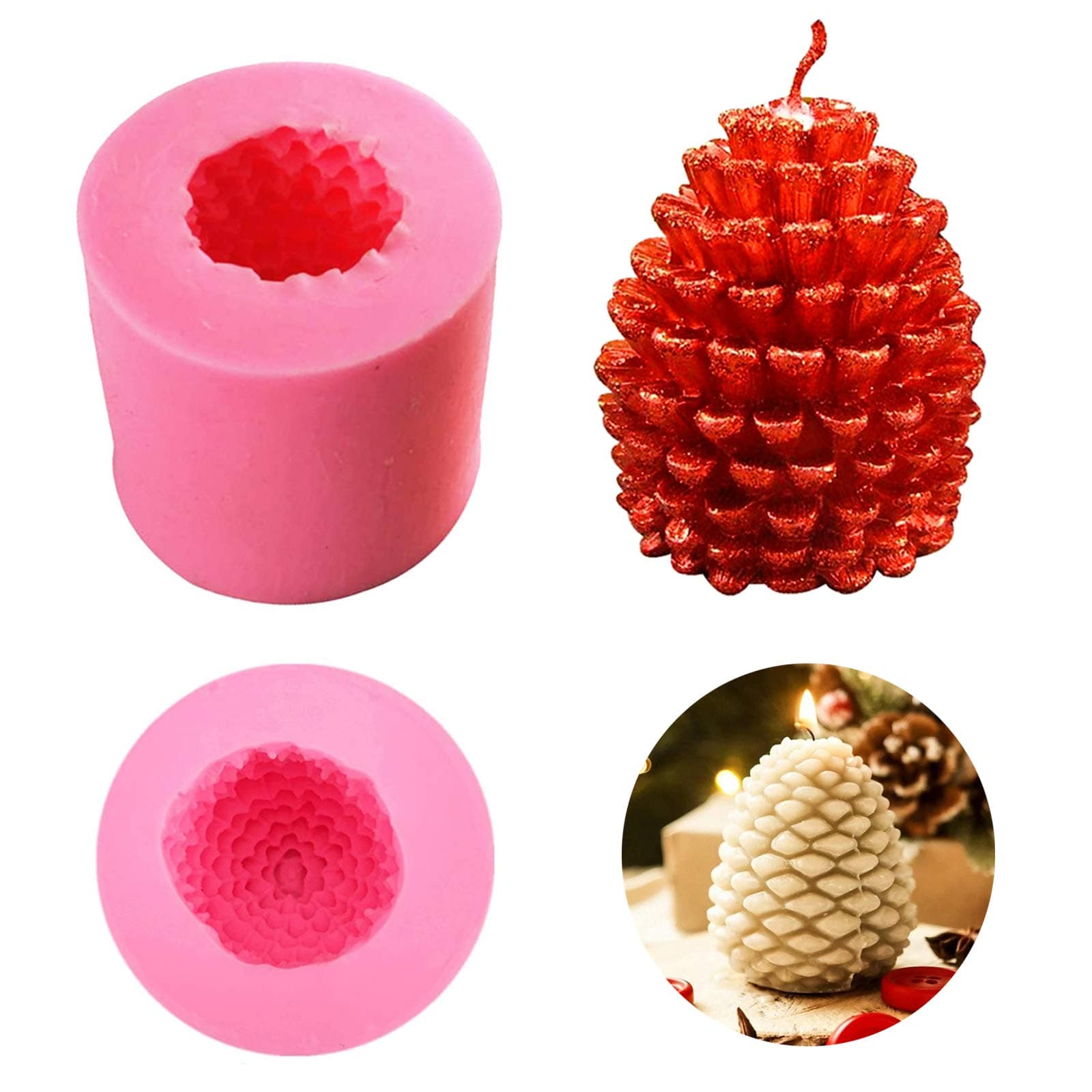 Pine Cone Candle Mould Silicone Candle Mold Soap Wax Melt Mould Table Ornament Moulds, Chocolate Candy Fondant Baking Molds for Party Home Decoration Handmade Gift Wax Craft DIY