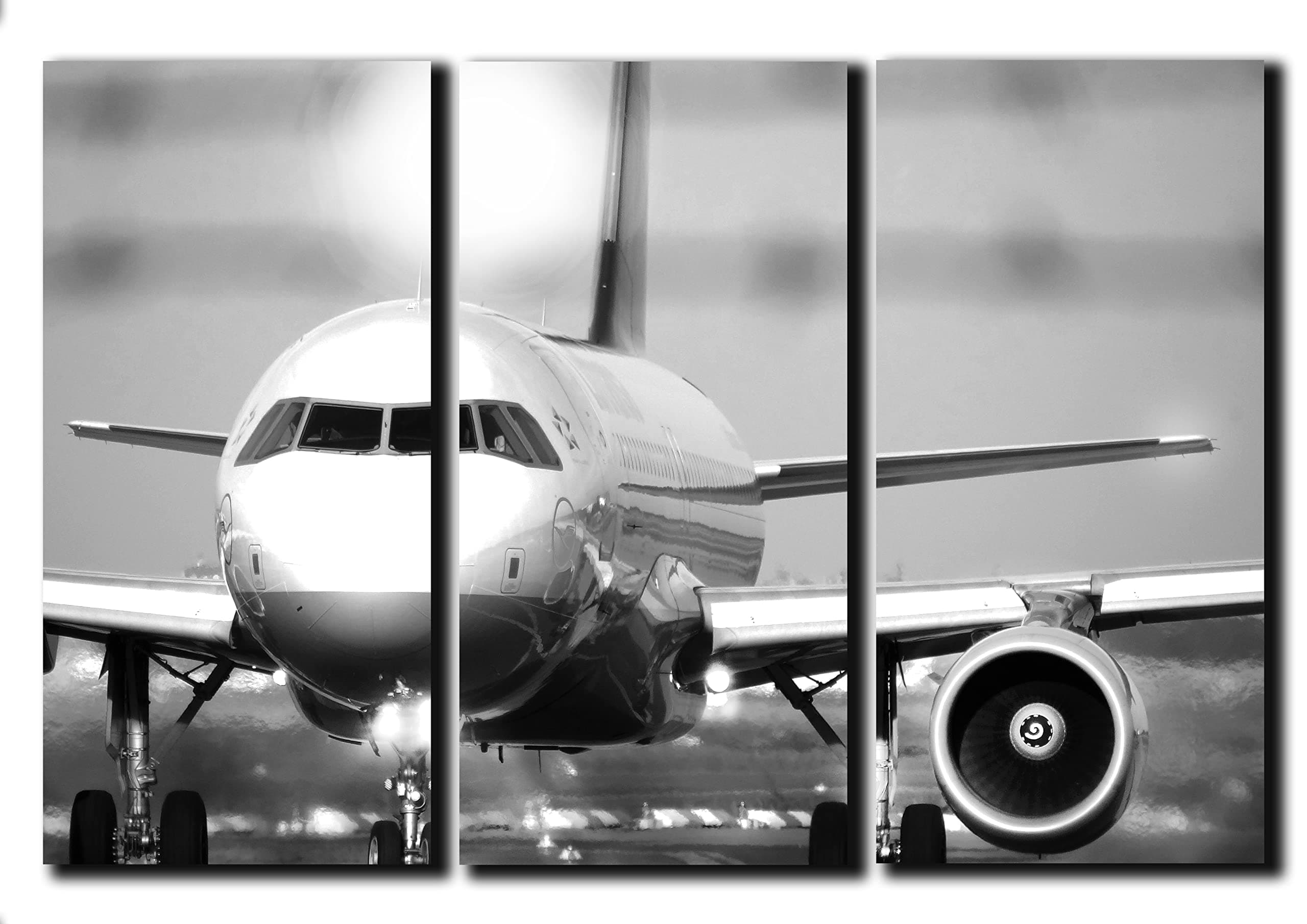 Big 3 Piece Airplane Airbus A-320 Wall Art Decor Picture Painting Poster Print on Canvas Panels Pieces - Aviation Theme Wall Decoration Set - Aircraft Wall Picture for Nursery 22 by 33 in