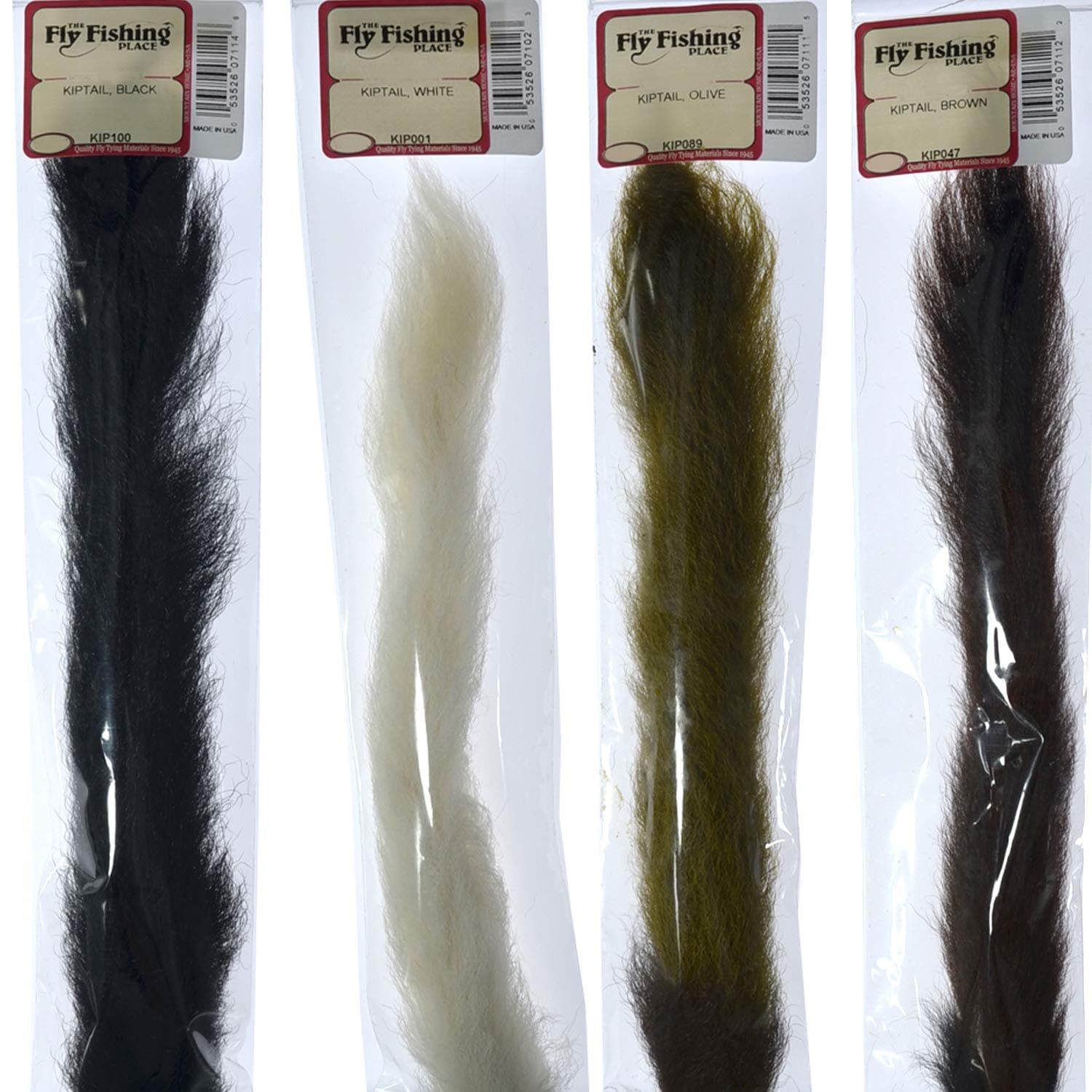 The Fly Fishing Place Fly Tying Materials - Select Grade Calf Tails - Kiptails - Master Pack - 4 Colors - Natural White Black Brown Olive