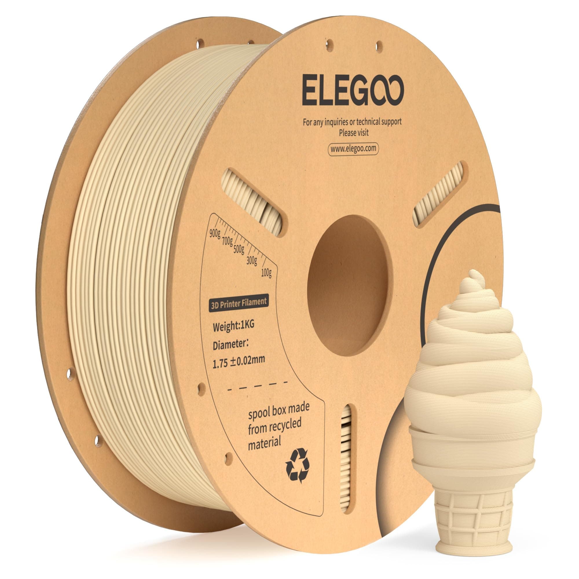PLA+ Filament 1.75mm Beige 1KG, PLA Plus Tougher and Stronger 3D Printer Filament, Dimensional Accuracy +/- 0.02mm, 1kg Cardboard Spool(2.2lbs) Fits for Most FDM 3D Printers
