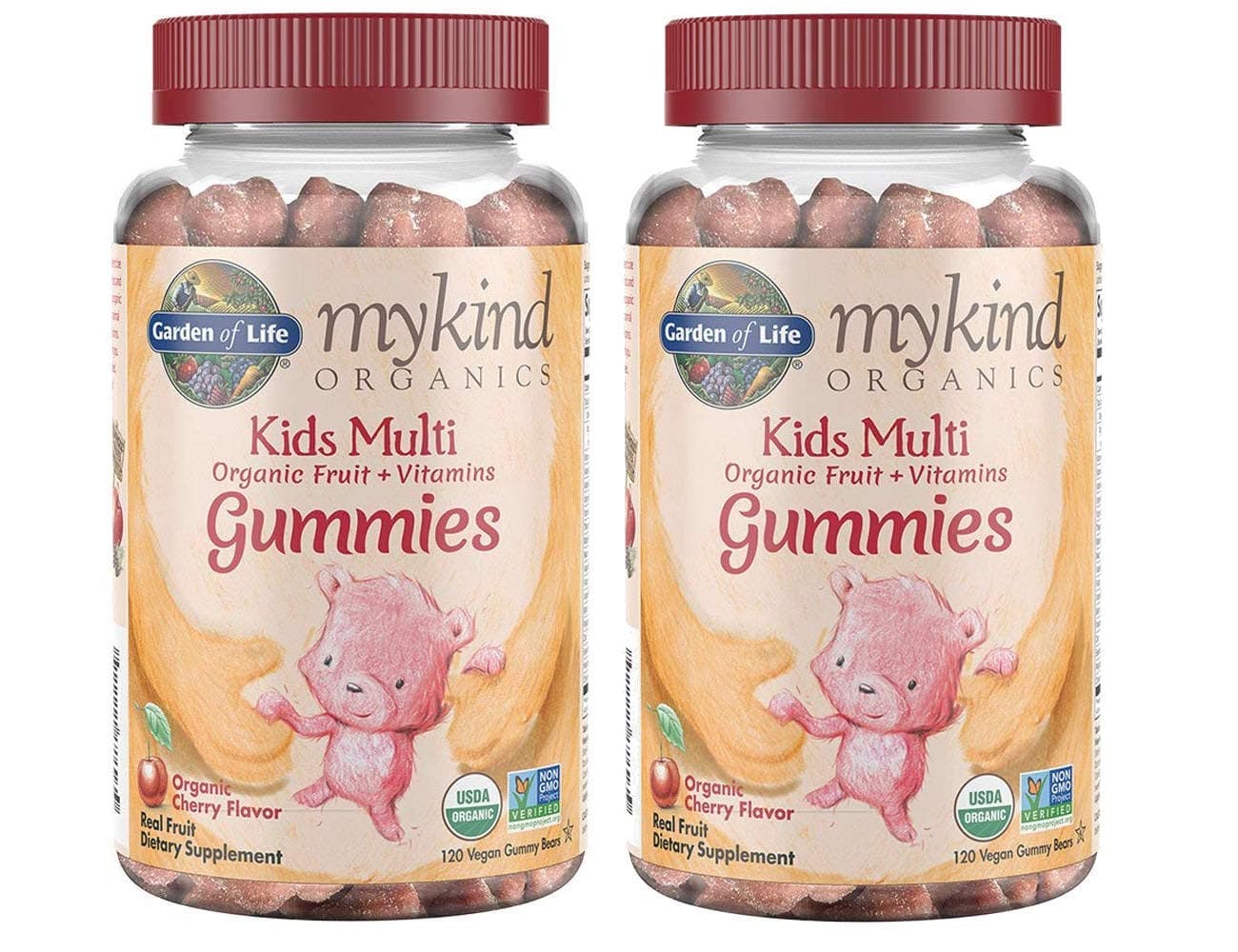 MyKind Organics Kids Multi Organic Real Fruit and Vitamins in Delicious Organic Cherry (120 Vegan Gummy Drops) Pack of 2
