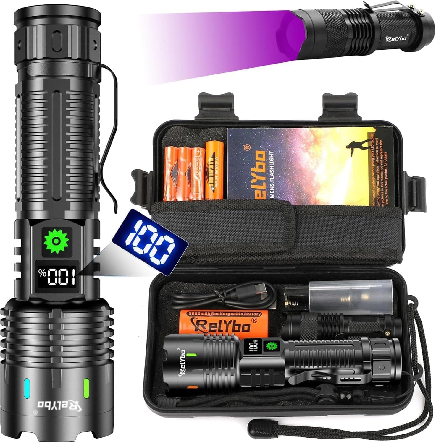 Torches LED Super Bright Rechargeable, Flashlight 500000 Lumens XHM88 Torches Battery Powered, Led Torch Rechargeable, Powerful Torch Flash Light for Dog Walking Hiking Camping Emergency Gift