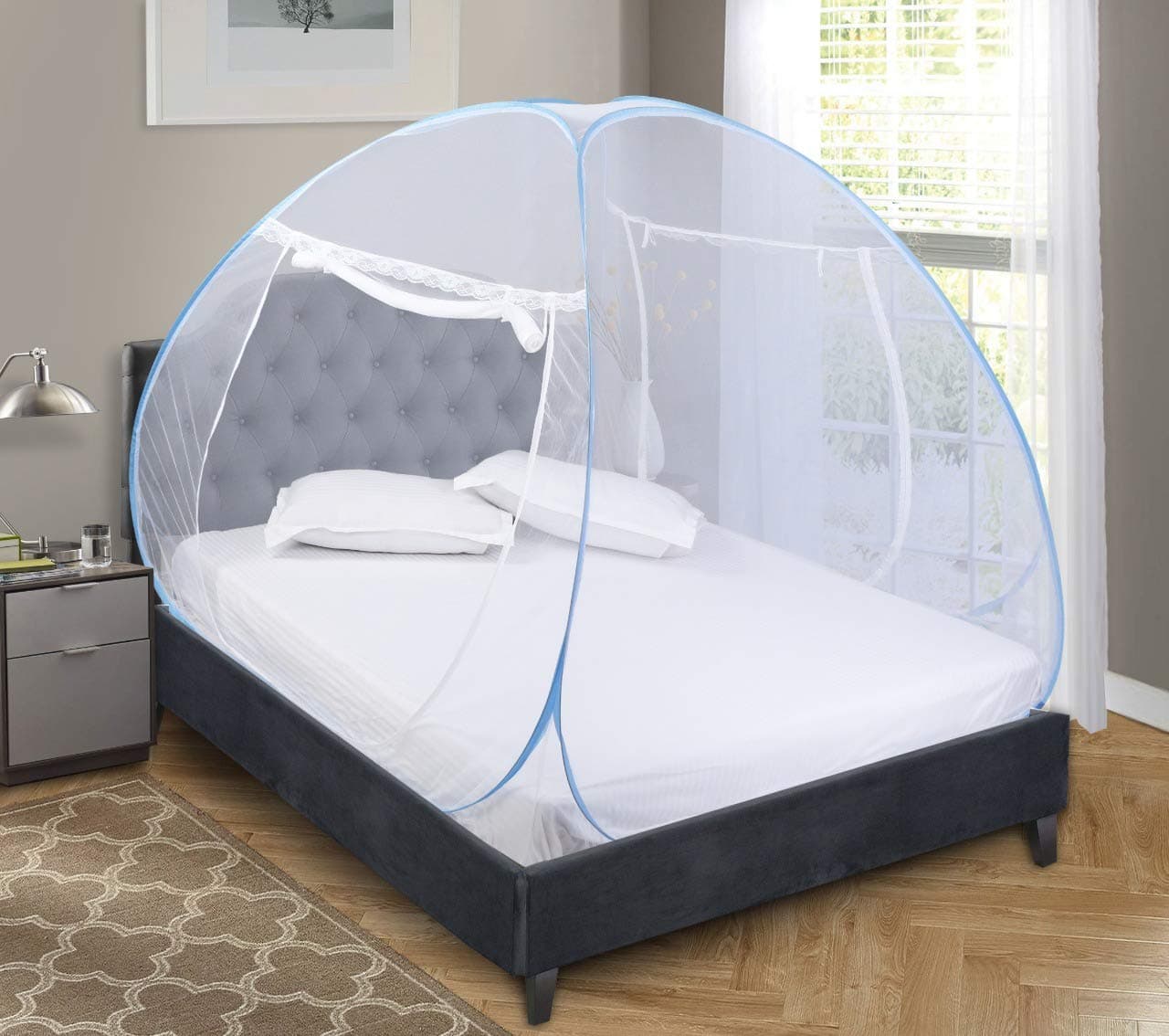 Royale Mosquito Net Foldable King Size (Double Bed) with Free Saviours - (White)