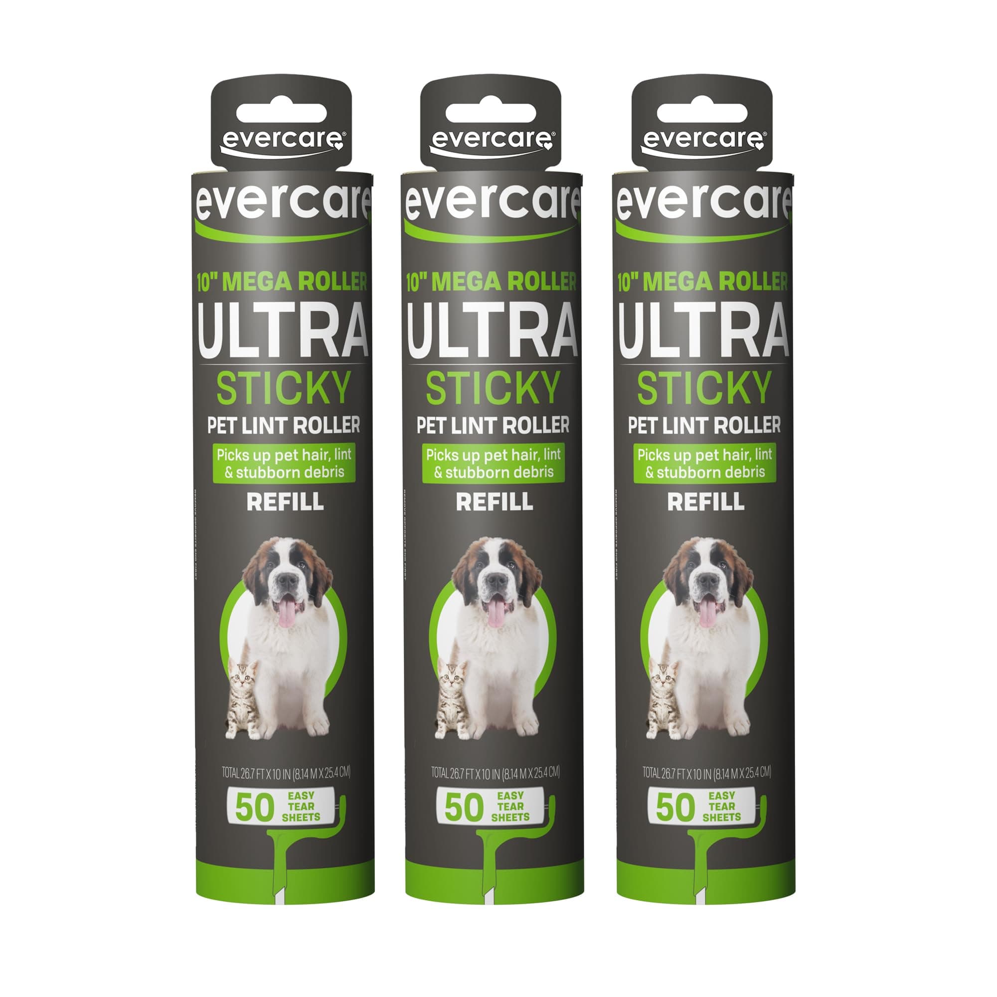 Evercare Pack of 3 All-Purpose Pet Mega Oversized Lint Roller Refills, 50 Sheets Each