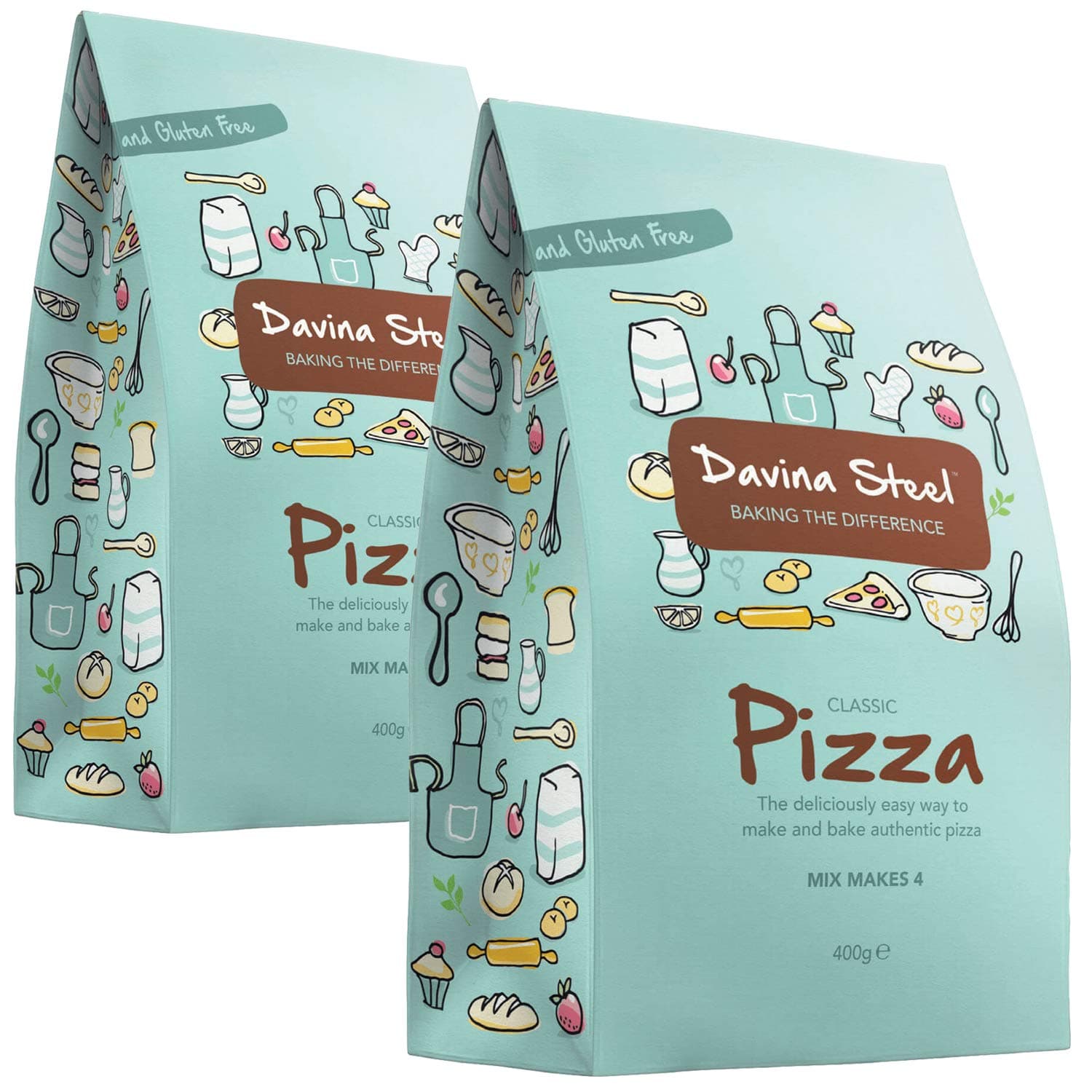 Davina Steel - Gluten Free & Coeliac Friendly Baking Mixes (Pizza Base Mix (Yeast Included), 2-Pack)