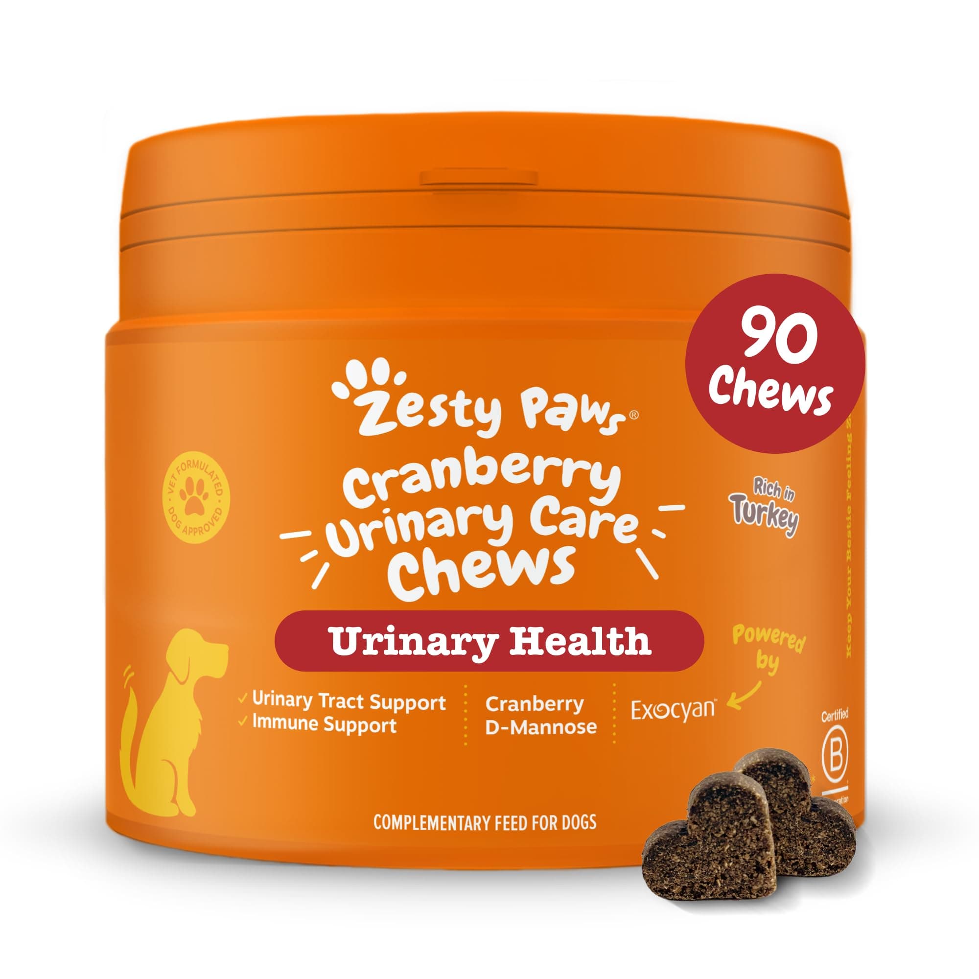 Urinary Care Chews for Dogs | Supports Urinary Tract & Immune Function, Maintain pH Balance, Helps Incontinence | Contains Cranberry Powder, D-Mannose, Vitamins C| Turkey Flavour | 90 Chews