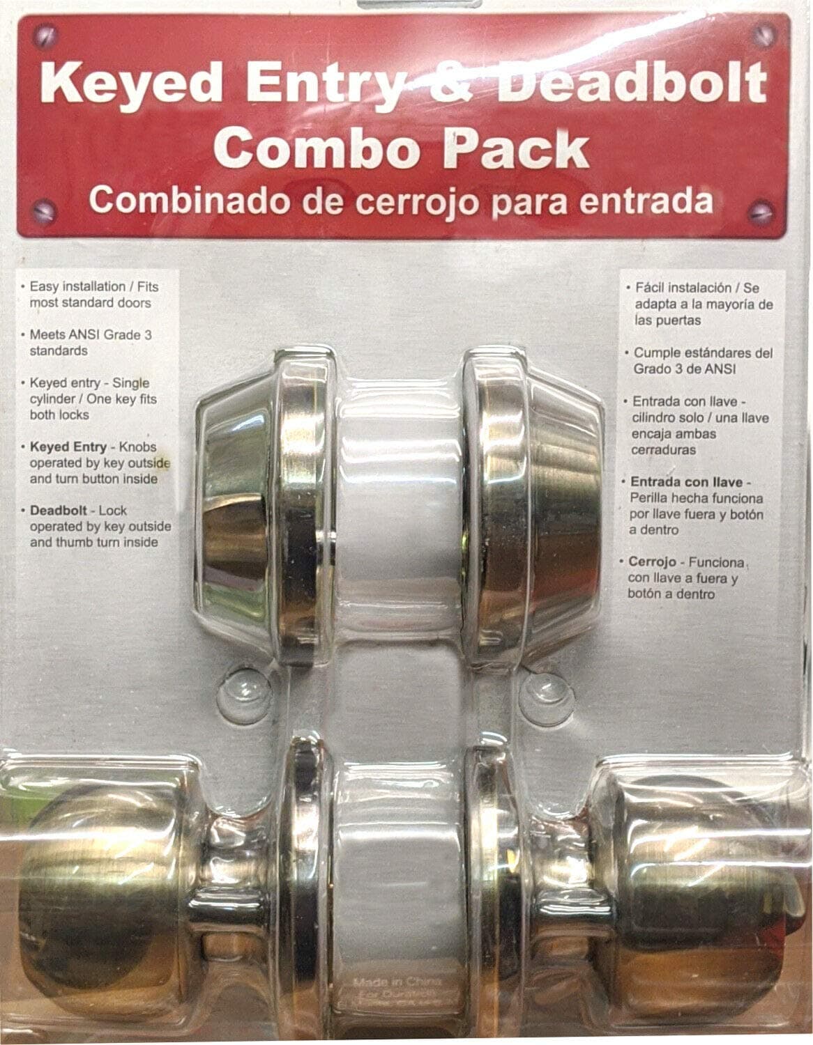 Single Cylinder Deadbolt Entrance Entry Round Door Knob Lock Combo Set Bronze Color