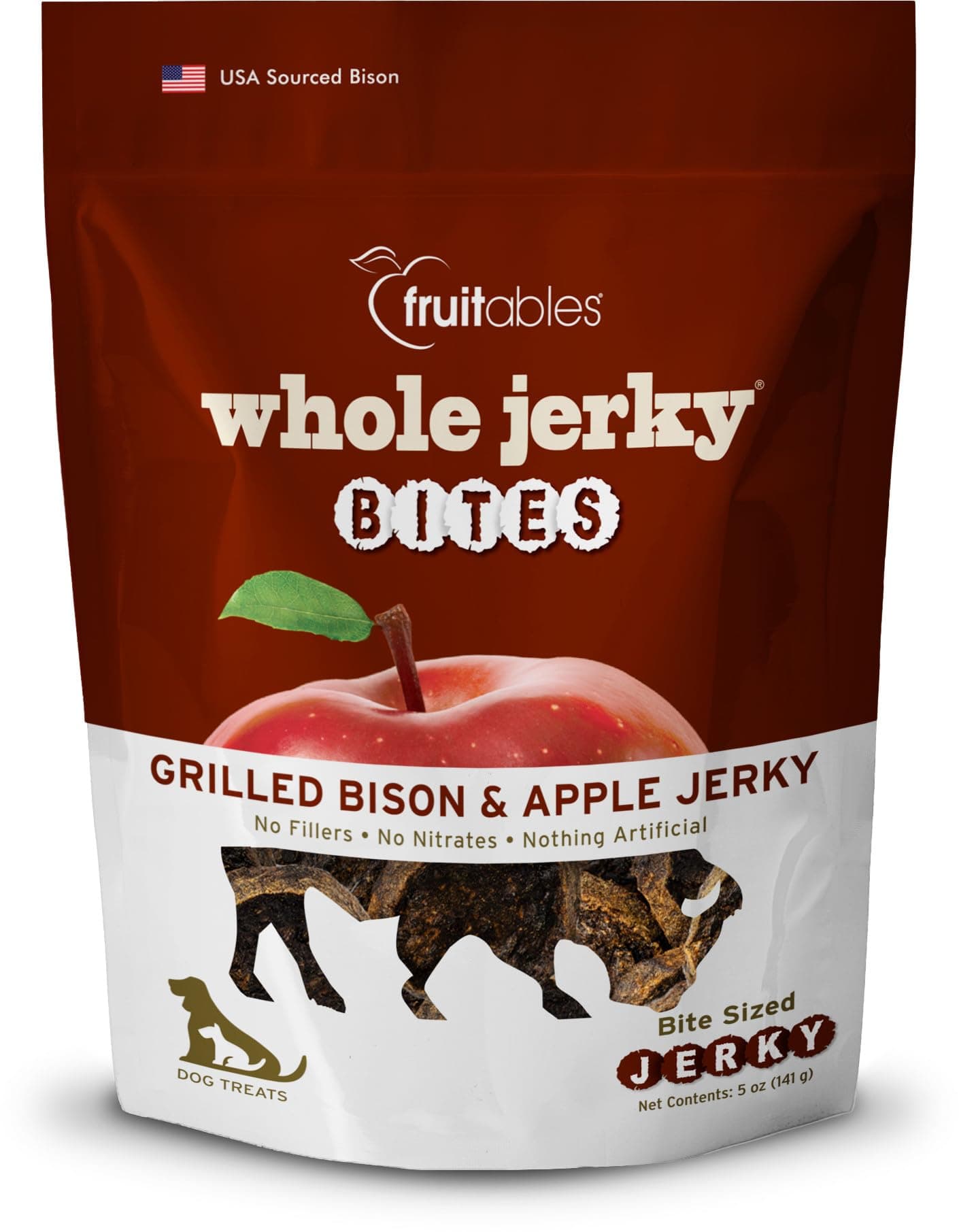 Whole Jerky Bites, Healthy Dog Treats, Puppy Essentials, Jerky Dog Treats, Made in the USA, No Artificial Ingredients, Grilled Bison & Apple Flavor, 5oz