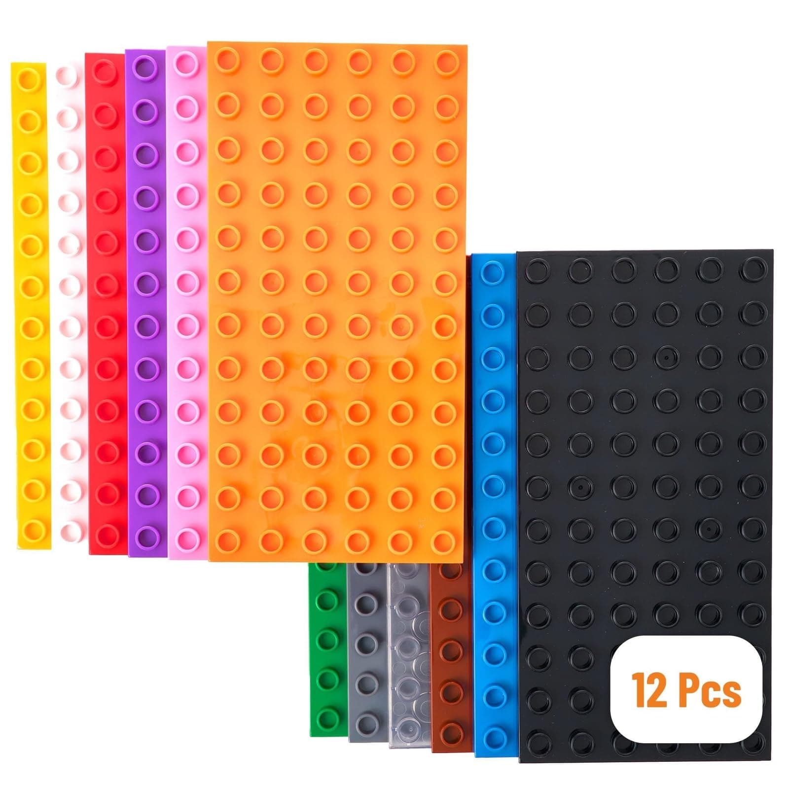 Premium LEGO-Compatible Big Briks 12 Color Rainbow 7.5" x 3.75" Baseplate Set - 12 Pack - Compatible with LEGO DUPLO Baseplates