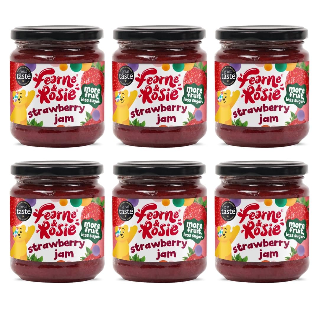 Fearne & Rosie Strawberry Jam, Award Winning, More Fruit & 40% Less Sugar, Vegan Friendly, Gluten Free, 100% Natural Ingredients, No Palm Oil, No Concentrates & B Corporation Certified 6 x 310g Jar