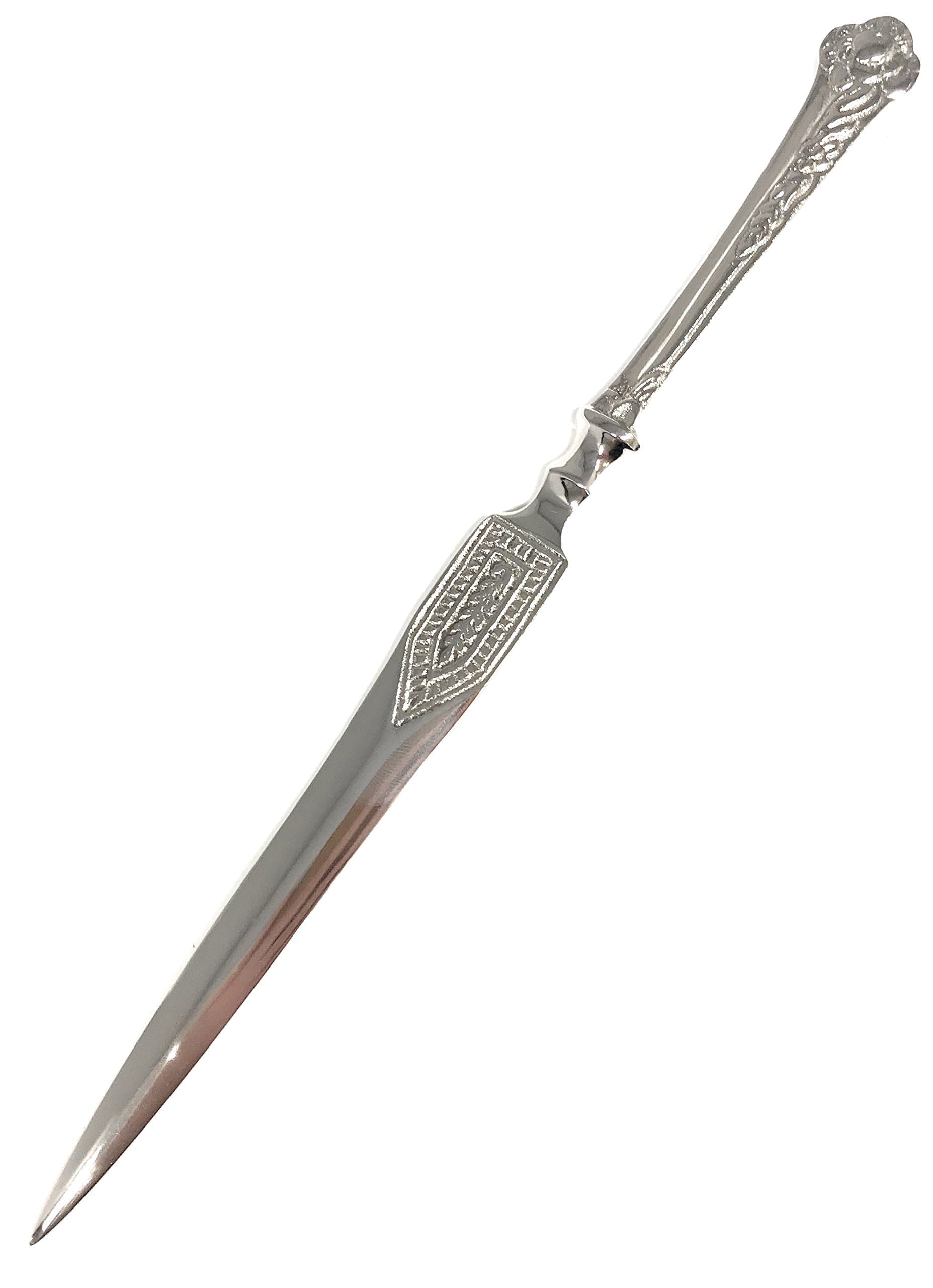 Nickel Plated Embossed Floral Letter Opener, 8.5 Inches Long