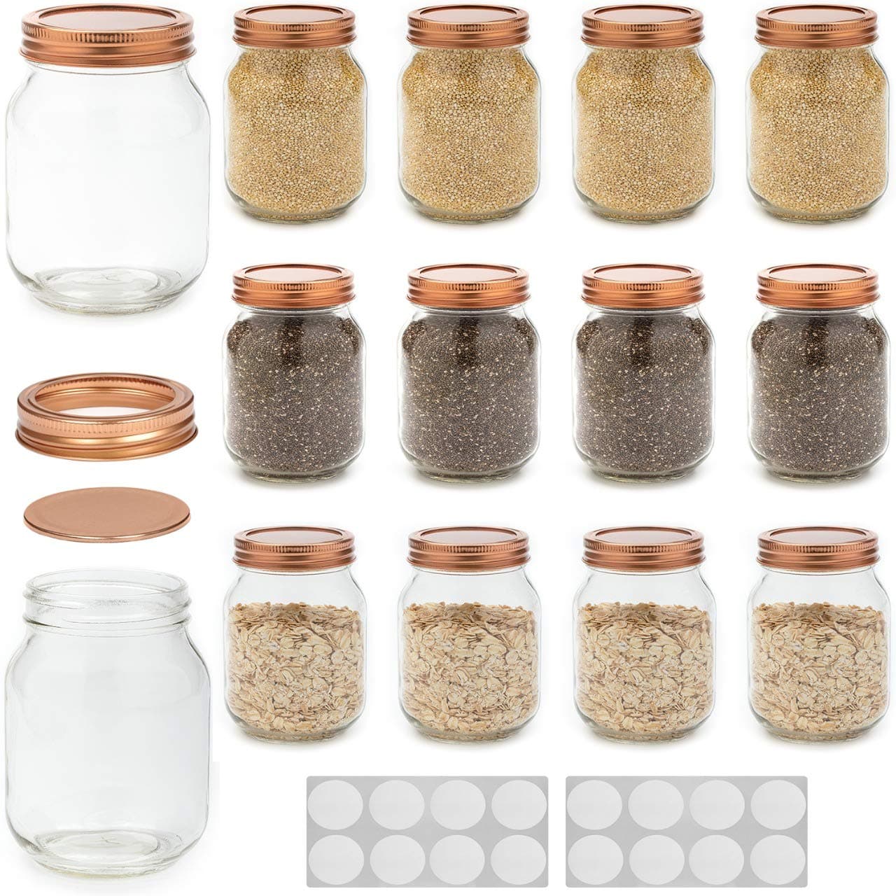 WILLDAN Mason Jars 12 oz With Regular Lids and Bands, Ideal for Jam, Honey, Wedding Favors, Shower Favors, Baby Foods, DIY Magnetic Spice Jars, 12 PACK, 20 Whiteboard Labels Included