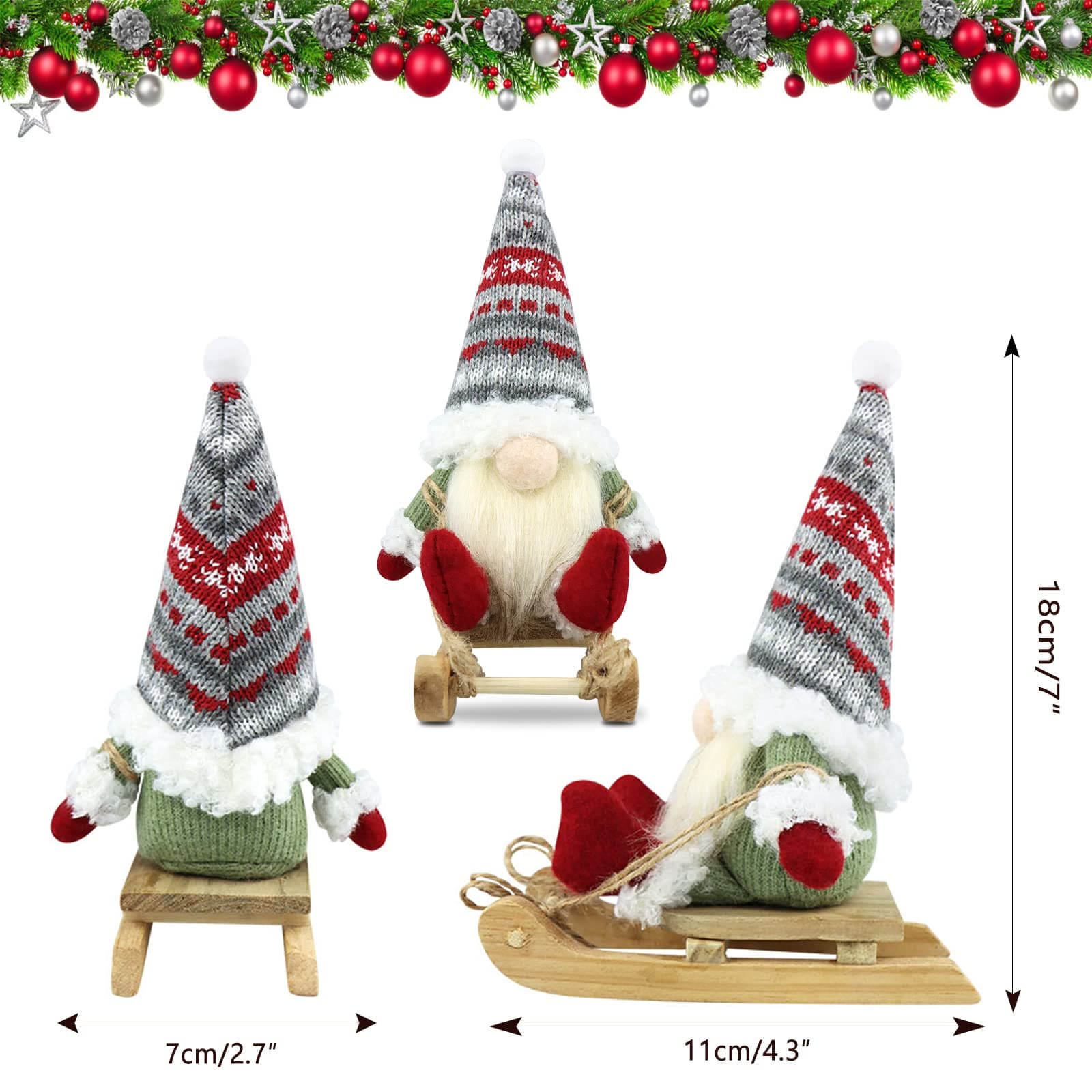 Gehydy Set of 3 Christmas Gonks Decorations Gnome with Sled Santa Handmade Scandinavian Tomte Xmas Decor for Home Kitchen Farmhouse