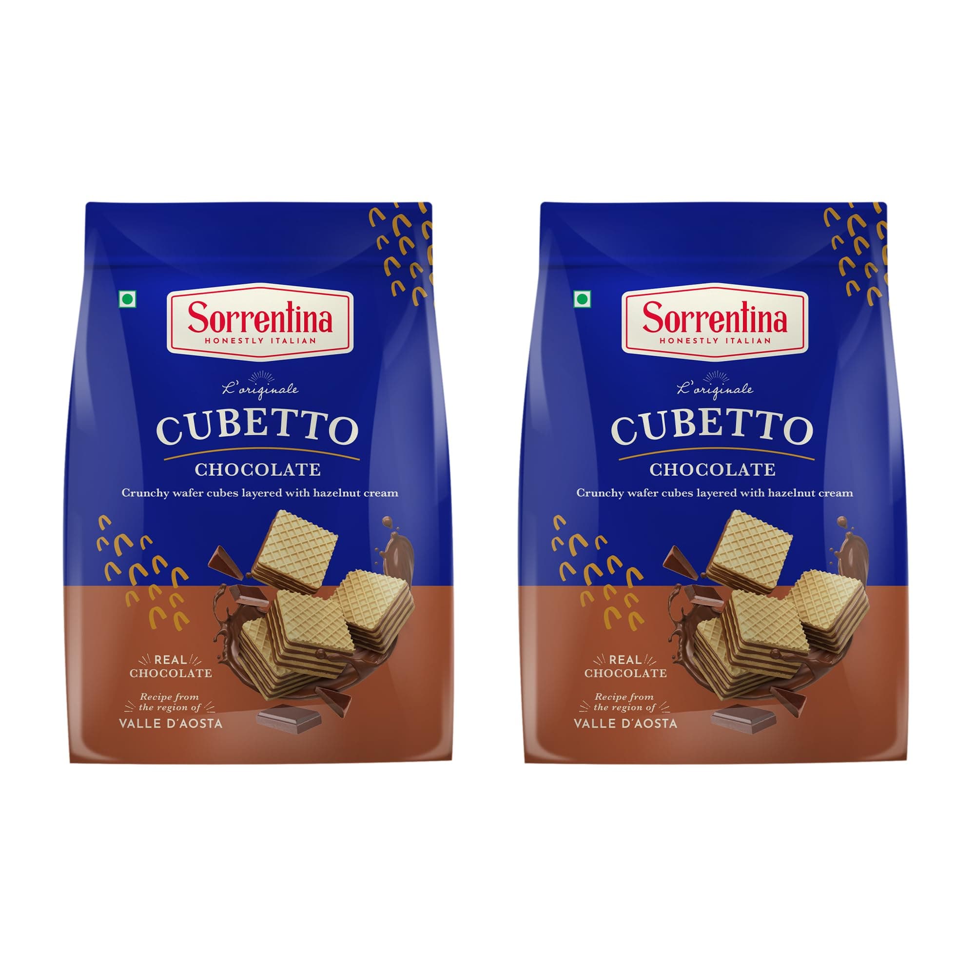 Sorrentina Cubetto Chocolate 125g X 2 (250g) | Bite Sized Wafer Biscuit| Made with Dark Chocolate | 2x More Crunch