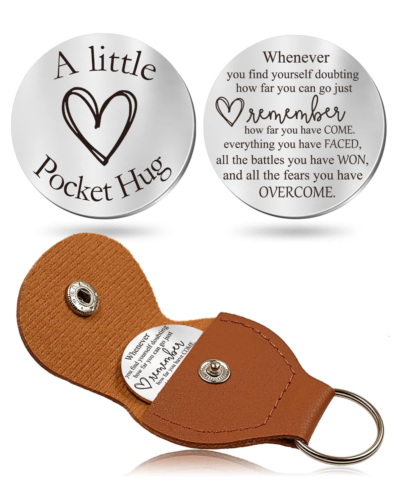 Pocket Hug Token Gifts for Men Boyfriend Girlfriend Inspirational Gift for Son Daughter Brother with Leather Keychain