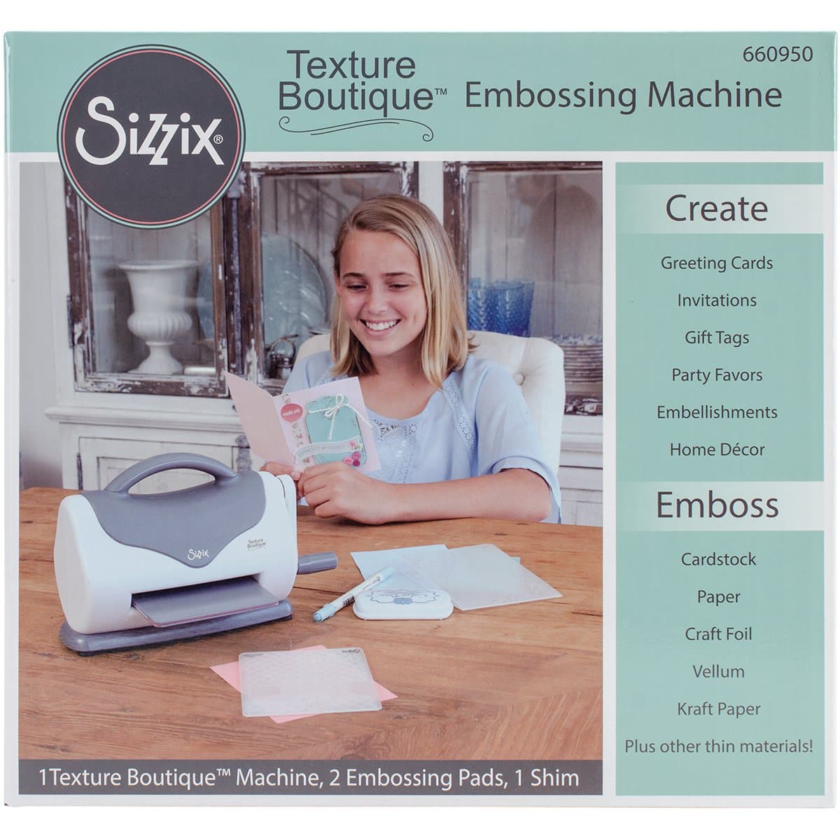 Sizzix 660950 Texture Boutique Embossing Machine, White and Gray, Cardstock
