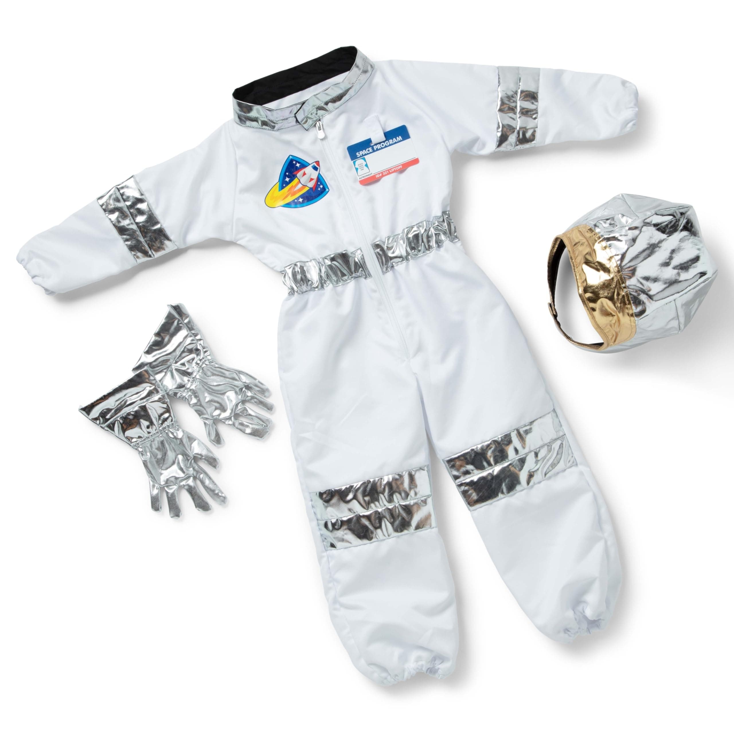 Melissa & Doug Astronaut Costume Role Play Space Set (5-Piece) - Jumpsuit, Helmet, Gloves, Name Tag - Pretend Astronaut Outfit with Realistic Accessories, Kids Dress Up for Toddlers & Children Ages 3+