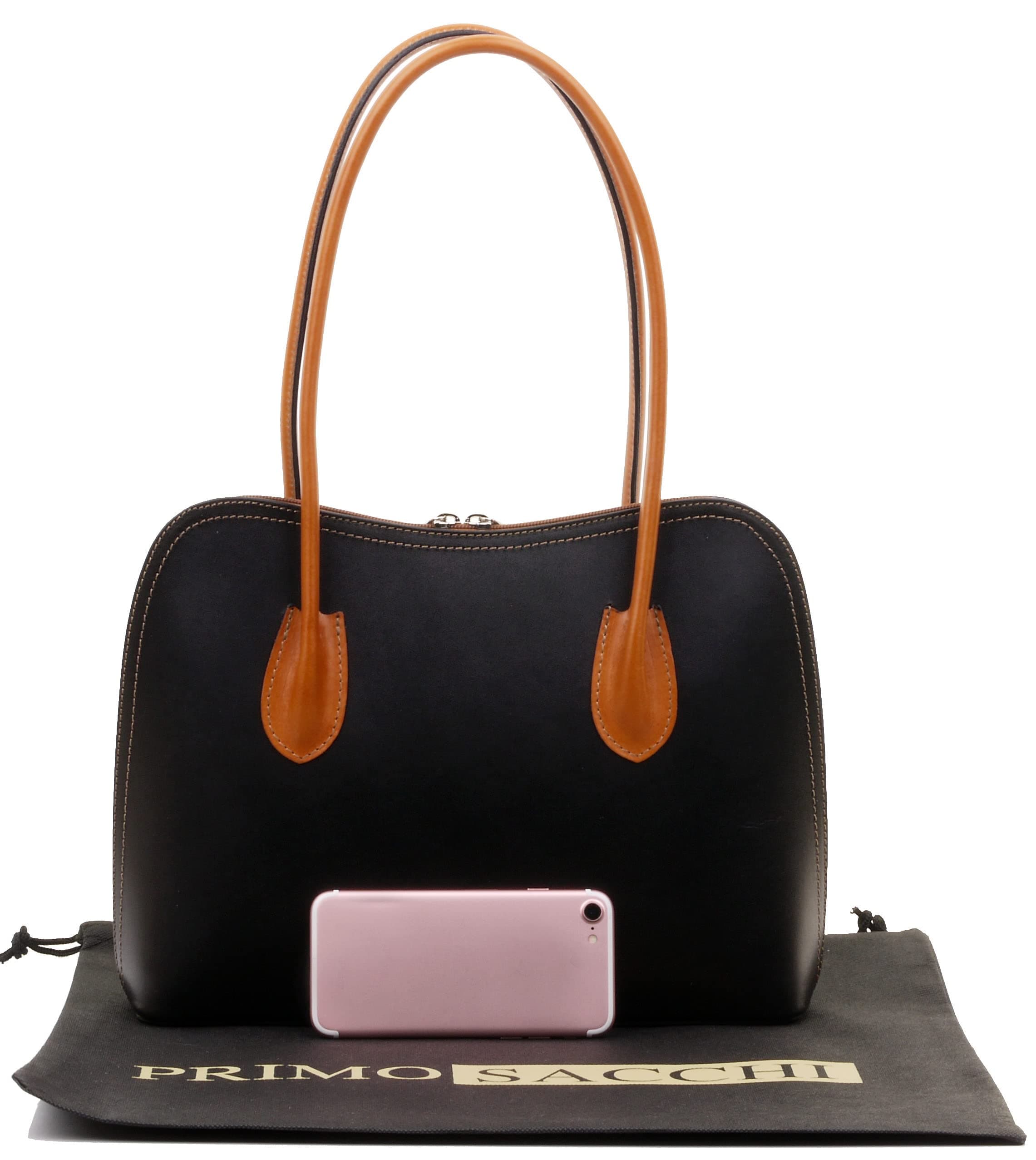 PRIMO SACCHI Italian Smooth Leather Hand Made Classic Long Handled Handbag Tote Grab Shoulder Bag