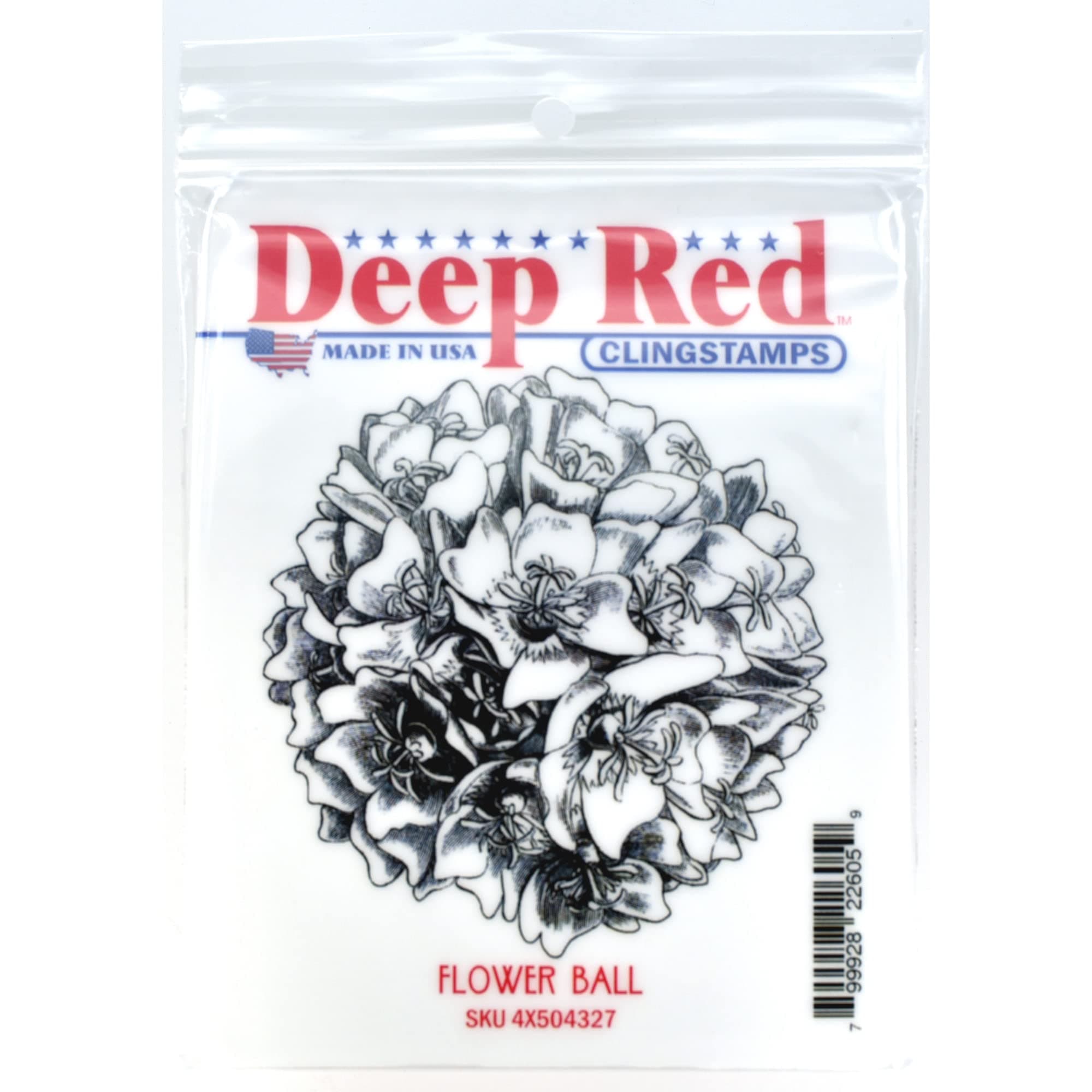 Deep Red Stamps Flower Ball Rubber Stamp 3 x 3inches