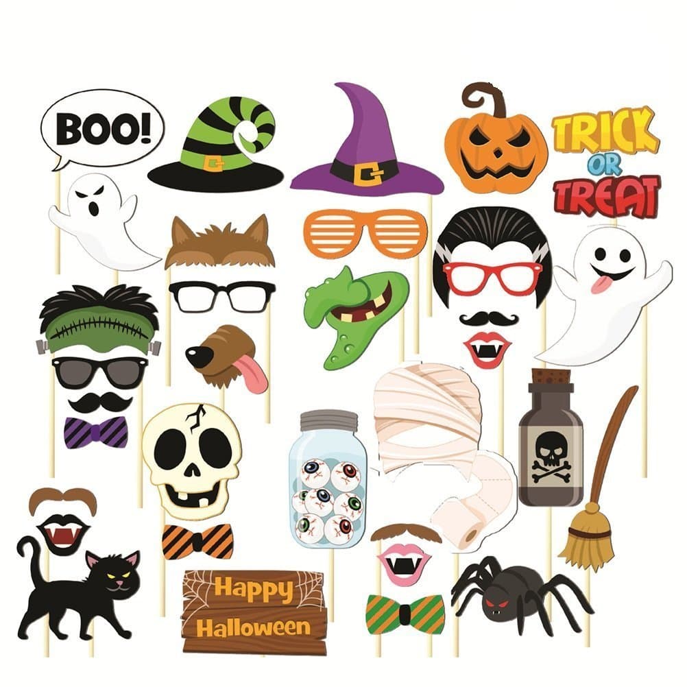 Halloween Photo Booth Props, KLSS 35pcs Halloween Props Kit Halloween Masks HAPPY HALLOWEEN Party Supplies. (35PCS)