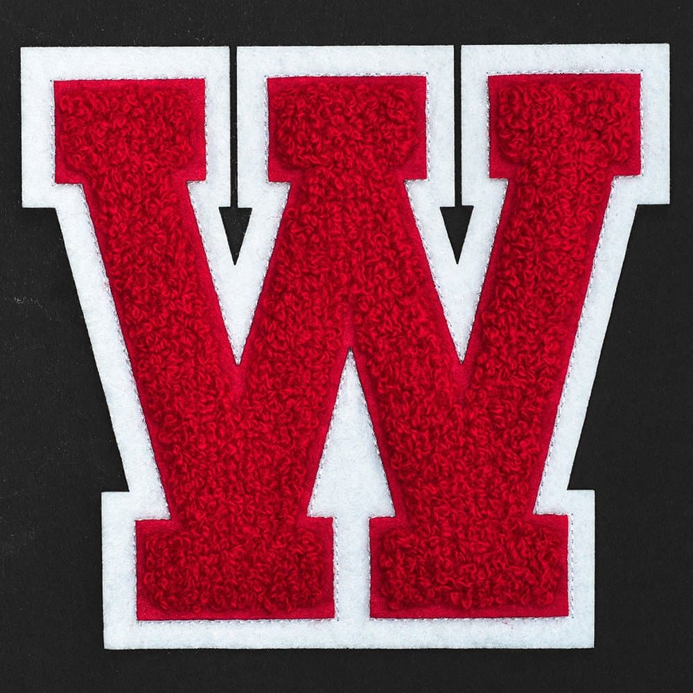 Letter W - Chenille Stitch Varsity Iron-On Patch by pc, 4-1/2", Red/White, TR-11648