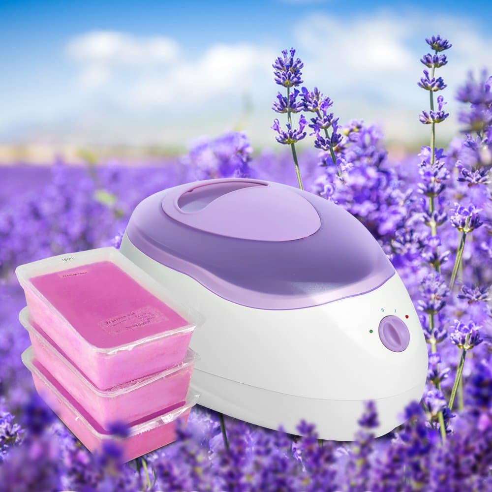 Funtell Professional Electric Wax Heater for All Wax Types with Lavender Paraffin Wax Adjustable Temperature and Removable 500ml Container and Complimentary Wax.(450g X 3 Box Wachs)