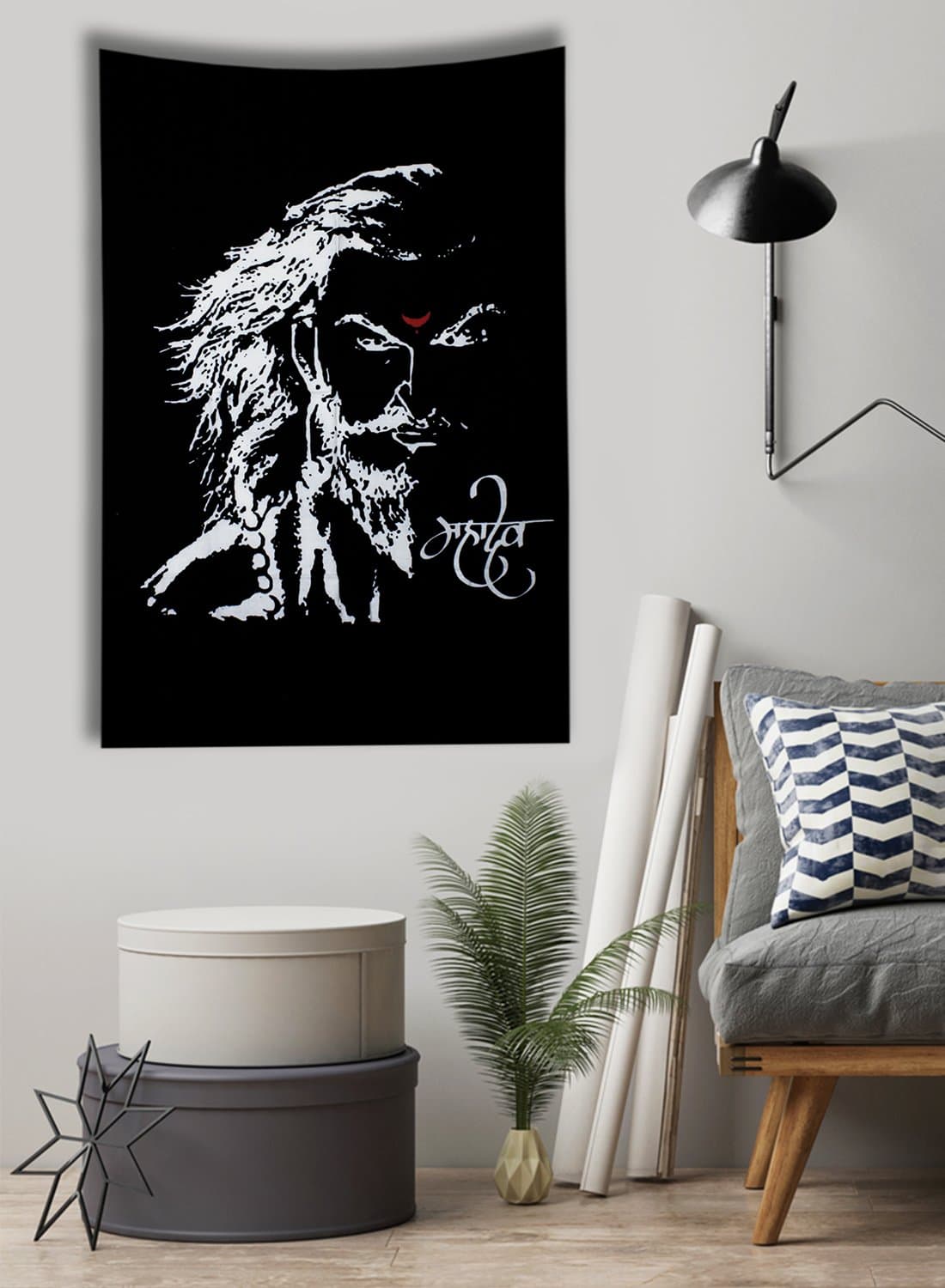 FASHUE The One Altruistic Pious Shiva Mahadev Handmade 45x 30 Inches Decorative Art Wall Hanging Poster Tapestry