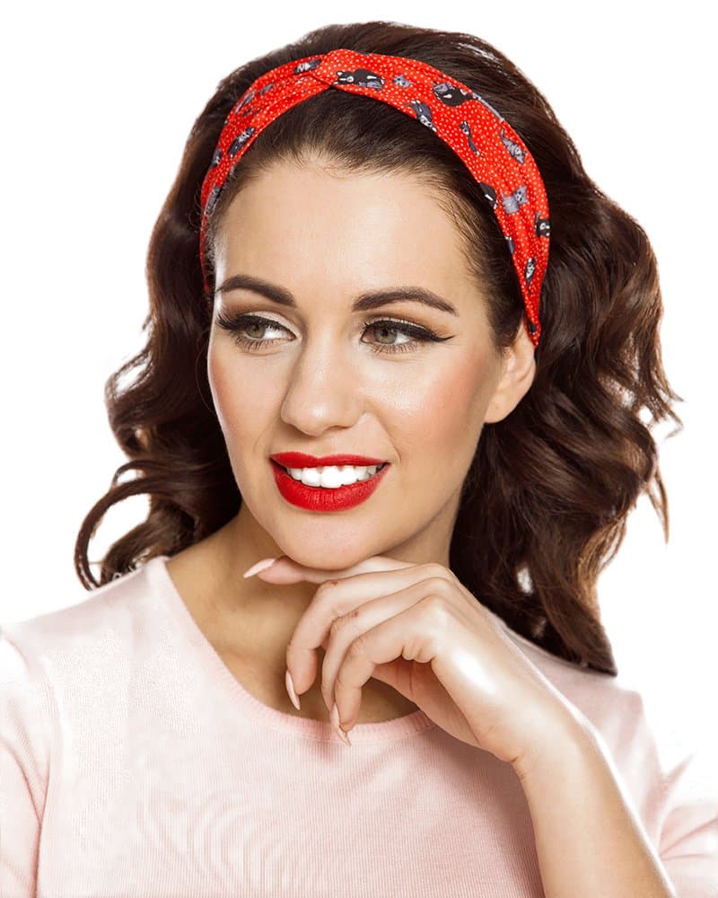 Lindy Bop Red Cat Print Turban Headband