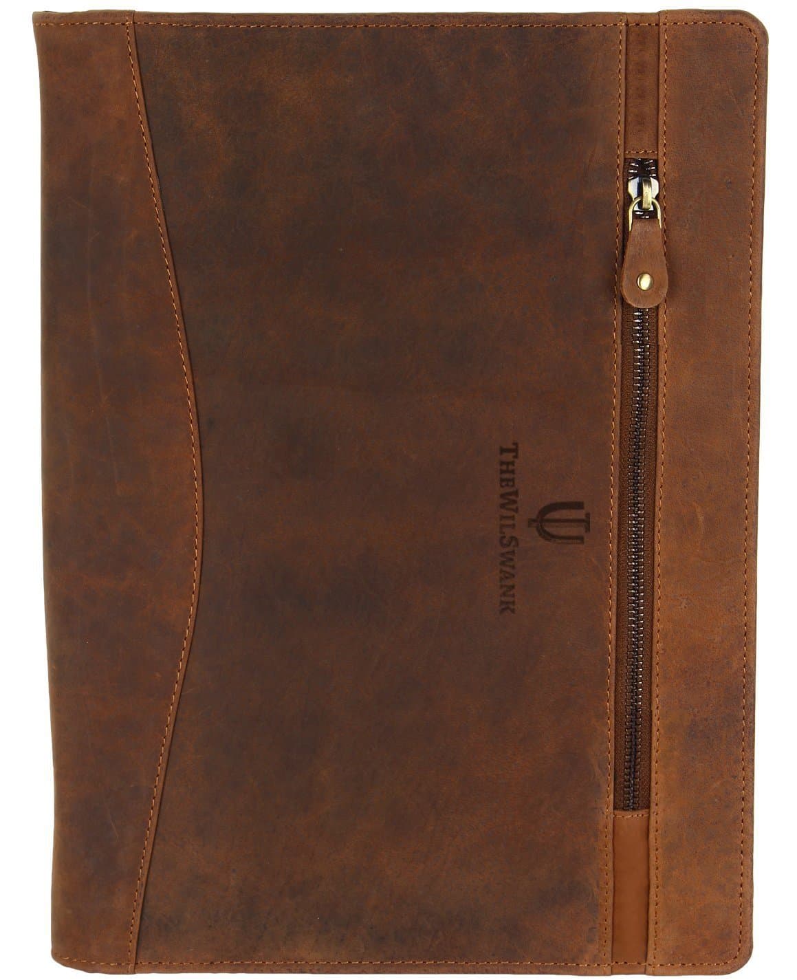 Luxury Business Portfolio Leather Padfolio | File Folder Sale Gift for Him Her Men Women | Zipper Pouch on Top |