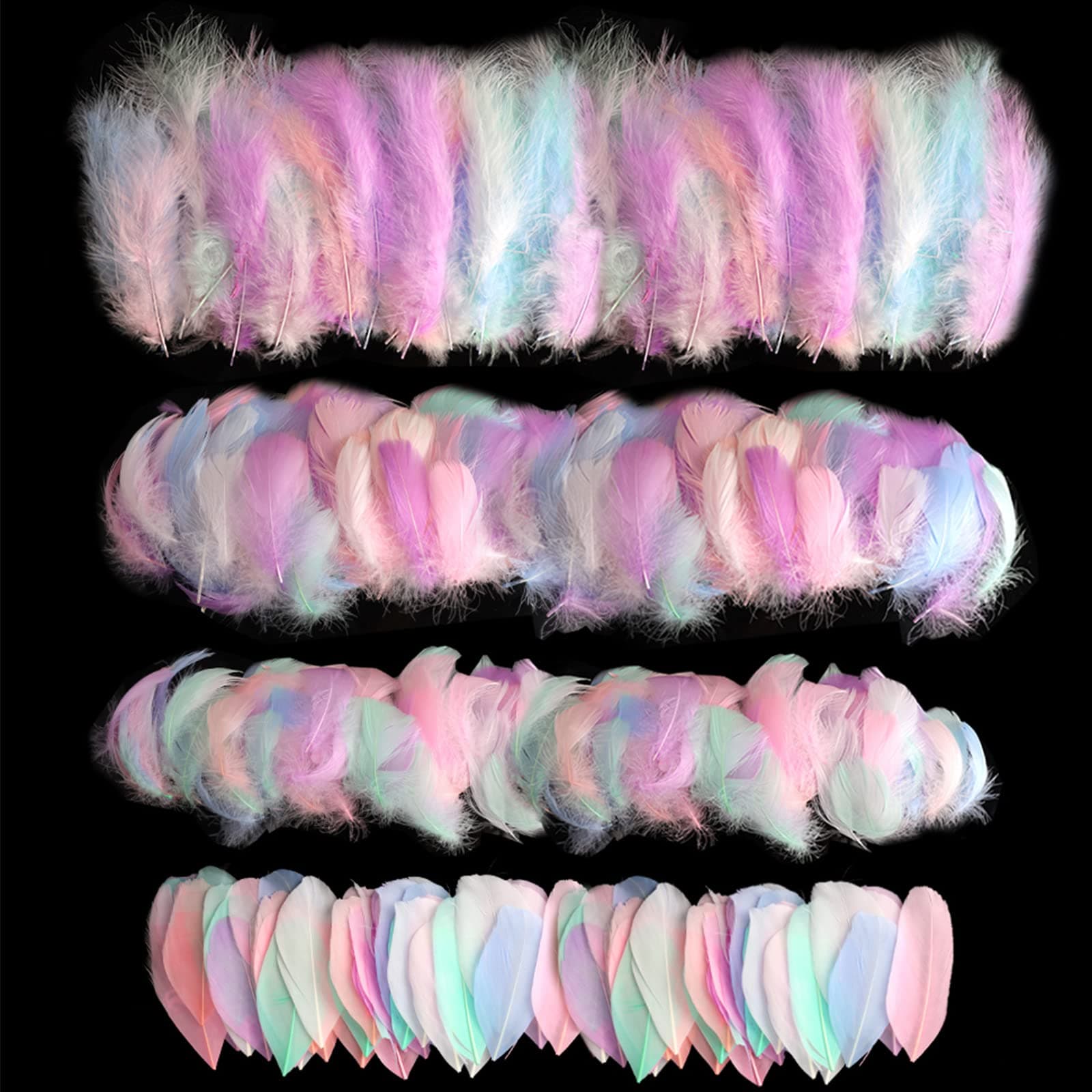 Feathers for Craft Art,300 Pcs Natural Goose Glitter Soft Native Feathers Accessories for DIY Dream Catchers Craft Wedding Themed Home Party Centerpieces Baby Shower Hats Clothing Decorations