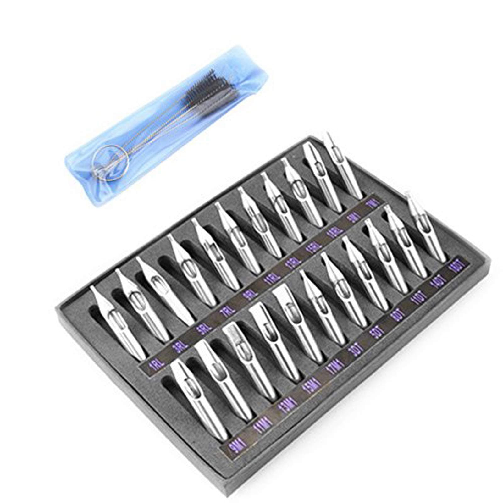 Tattoo Tip Kit 22 Pcs 304 Stainless Steel Tips Kits with Cleaning Brush Coil Tattoo Machine Rotary Gun Tip Accessories Set For Professional Tattooist Artists