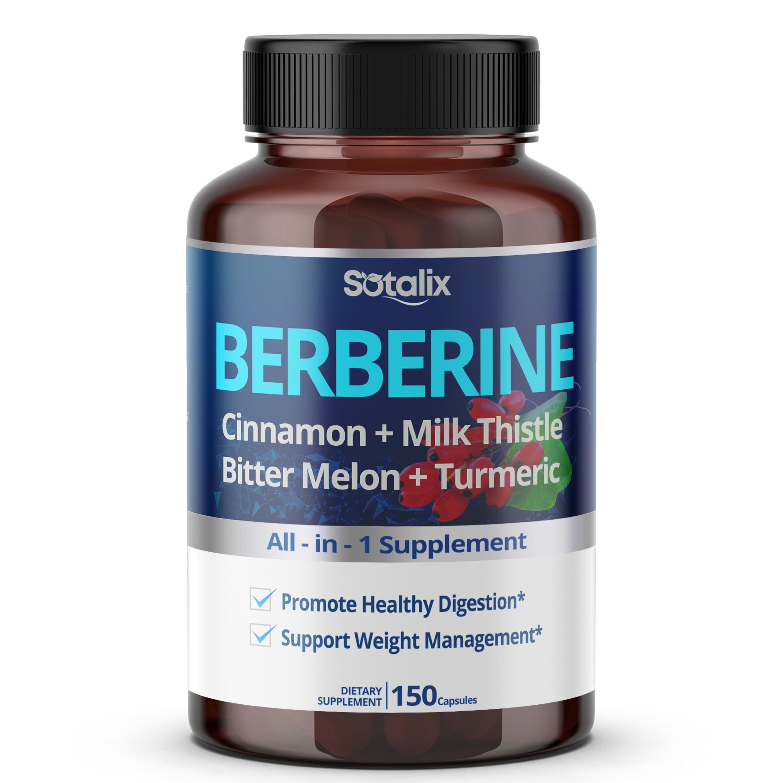 Premium Berberine Supplement with Ceylon Cinnamon, Bitter Melon, Milk Thistle...
