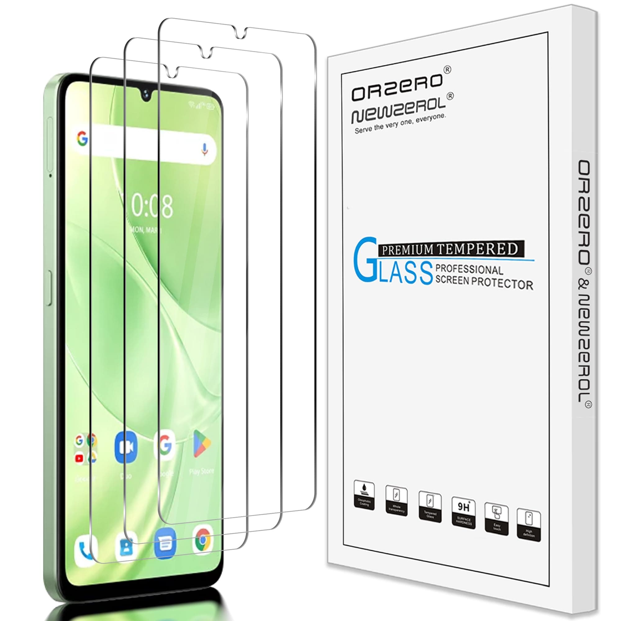Orzero (3 Pack) Tempered Glass Screen Protector Compatible for UMIDIGI G9 5G / G9A / G9C / G9T, Protector De Pantalla Anti-Scratch 9 Hardness High Definition Bubble-Free