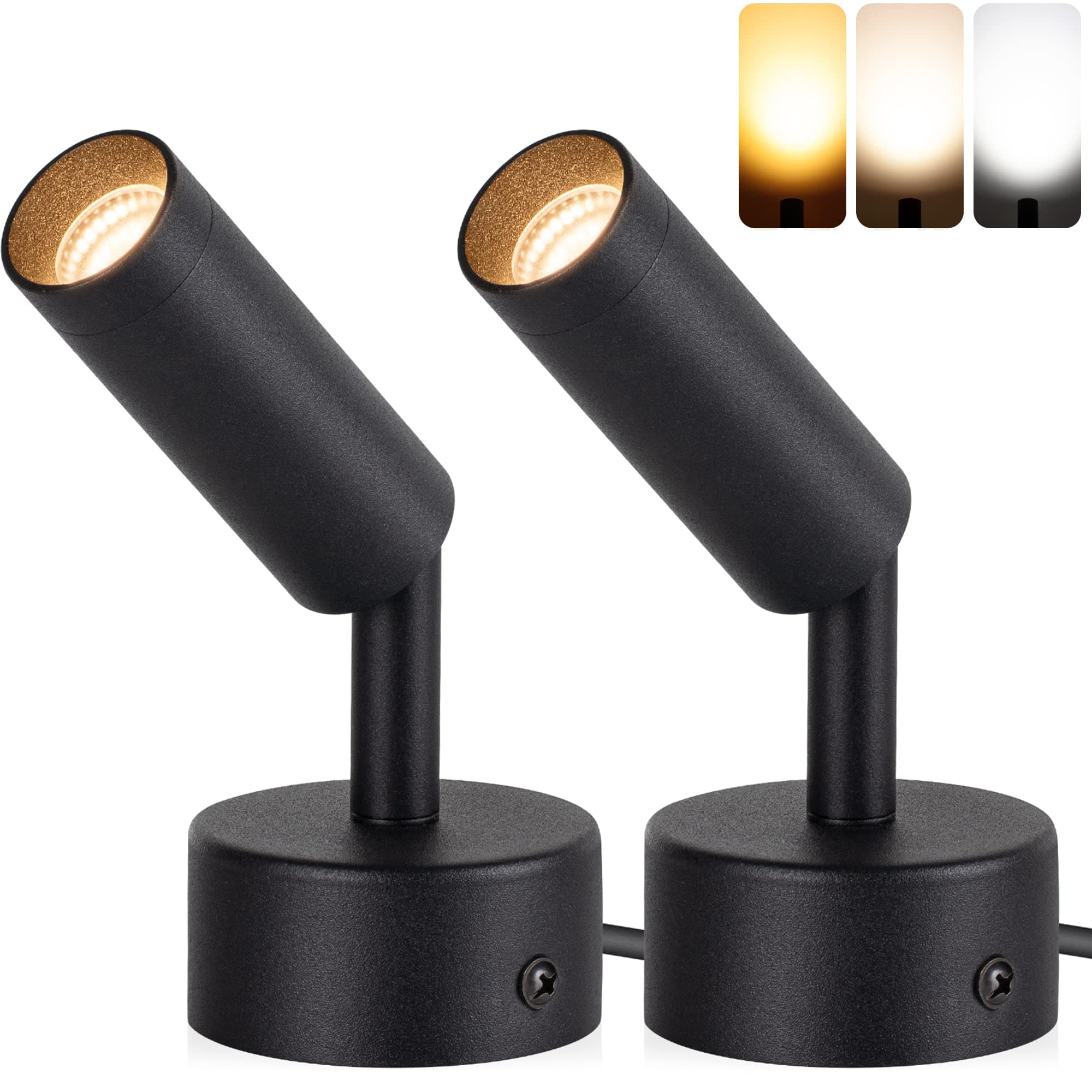 2 Pack Dimmable LED Uplights Indoor, 3000K/4000K/5000K Adjustable Spot Lights Indoor for Plants, Pictures, Artwork with 10 FT Plug Cord